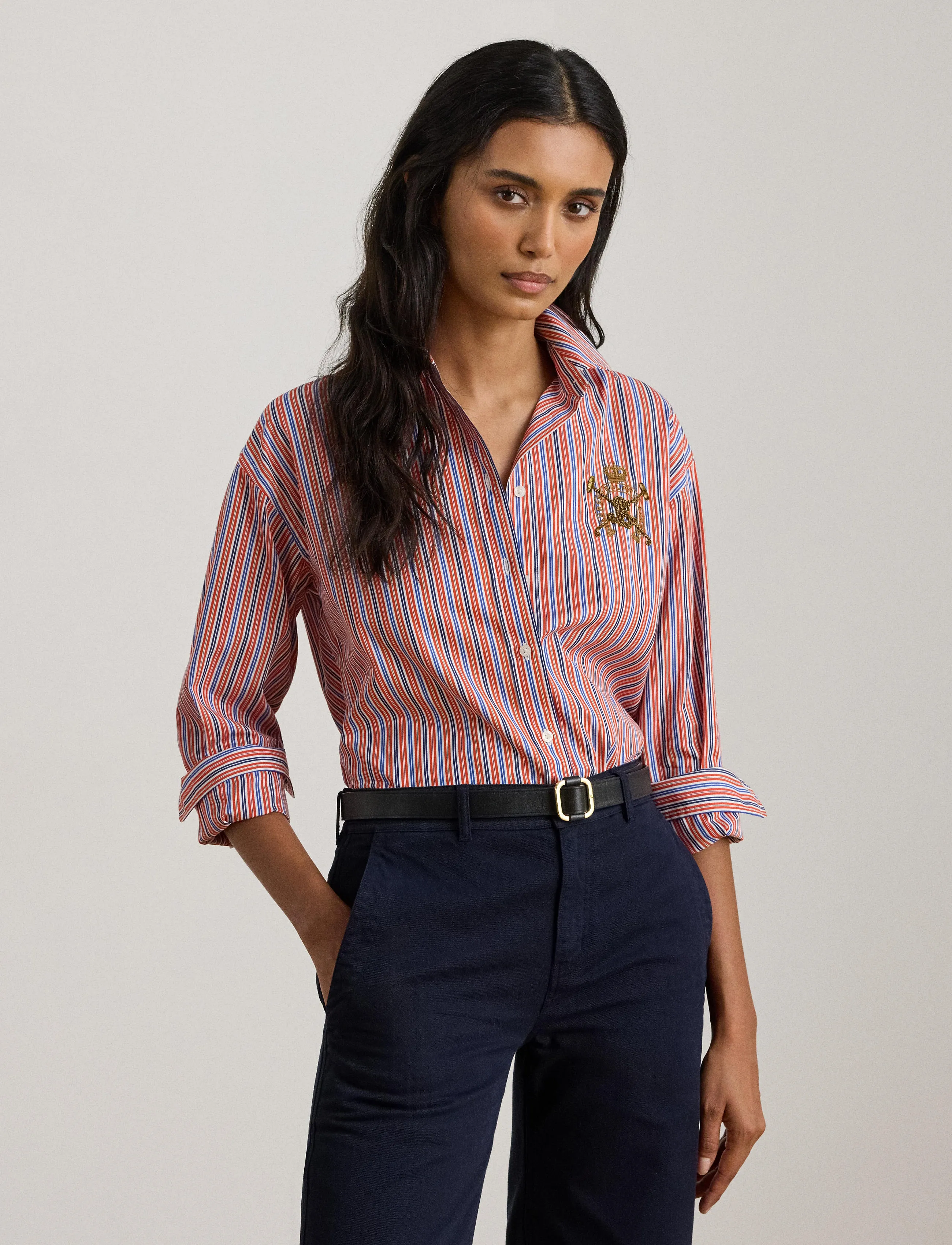 Lauren Ralph Lauren Relaxed Fit Striped Broadcloth Shirt - Bluser & Skjorter - ORANGE/BLUE/WHITE / multi