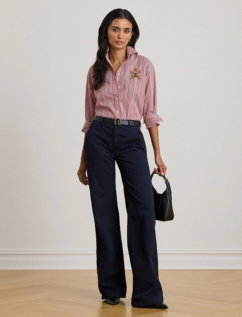 Lauren Ralph Lauren - Relaxed Fit Striped Broadcloth Shirt - langærmede skjorter - orange/blue/white - 0