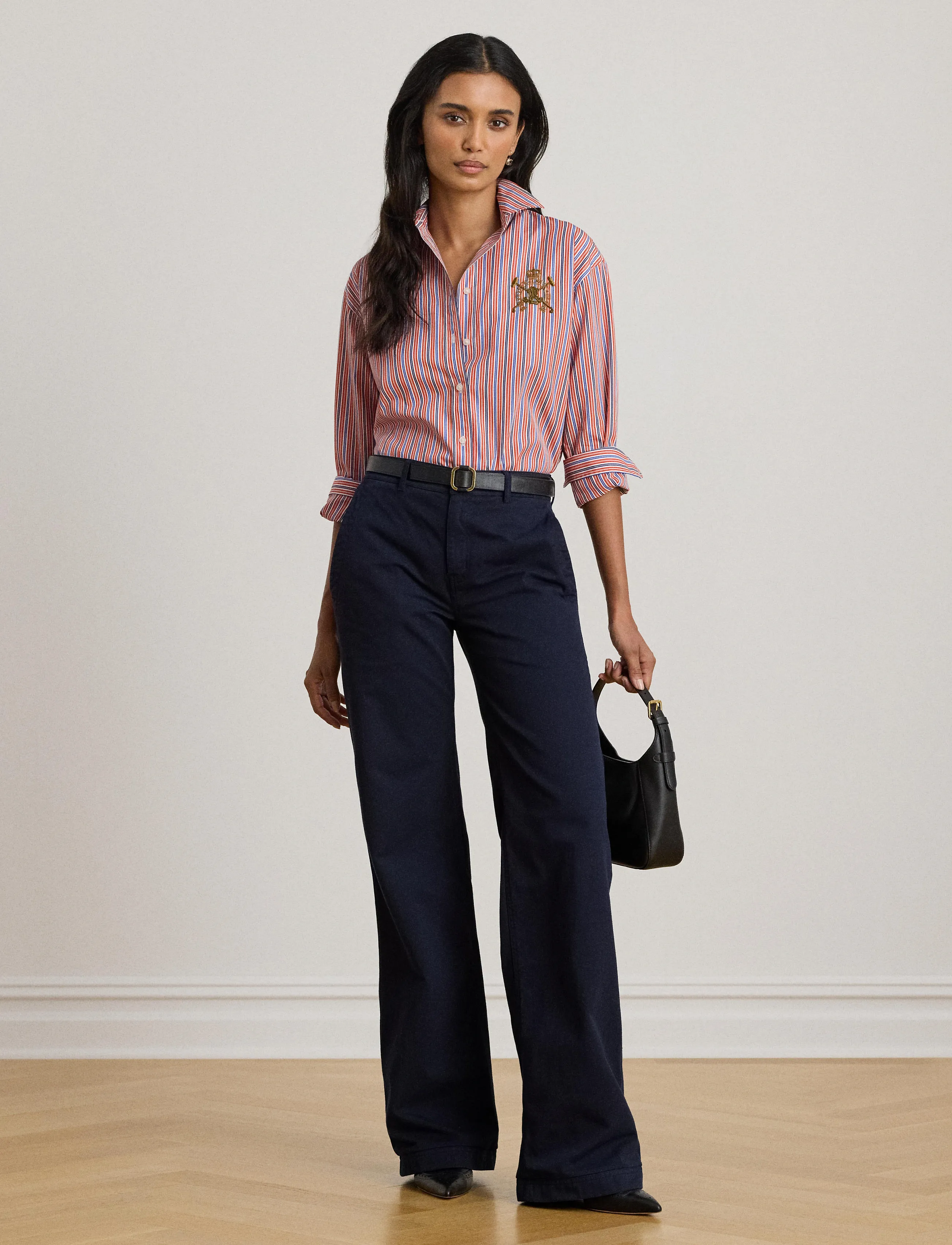 Lauren Ralph Lauren Relaxed Fit Striped Broadcloth Shirt - Riided - ORANGE/BLUE/WHITE / multi