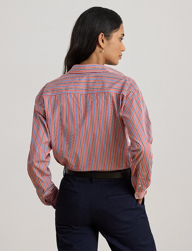Lauren Ralph Lauren - Relaxed Fit Striped Broadcloth Shirt - langærmede skjorter - orange/blue/white - 3