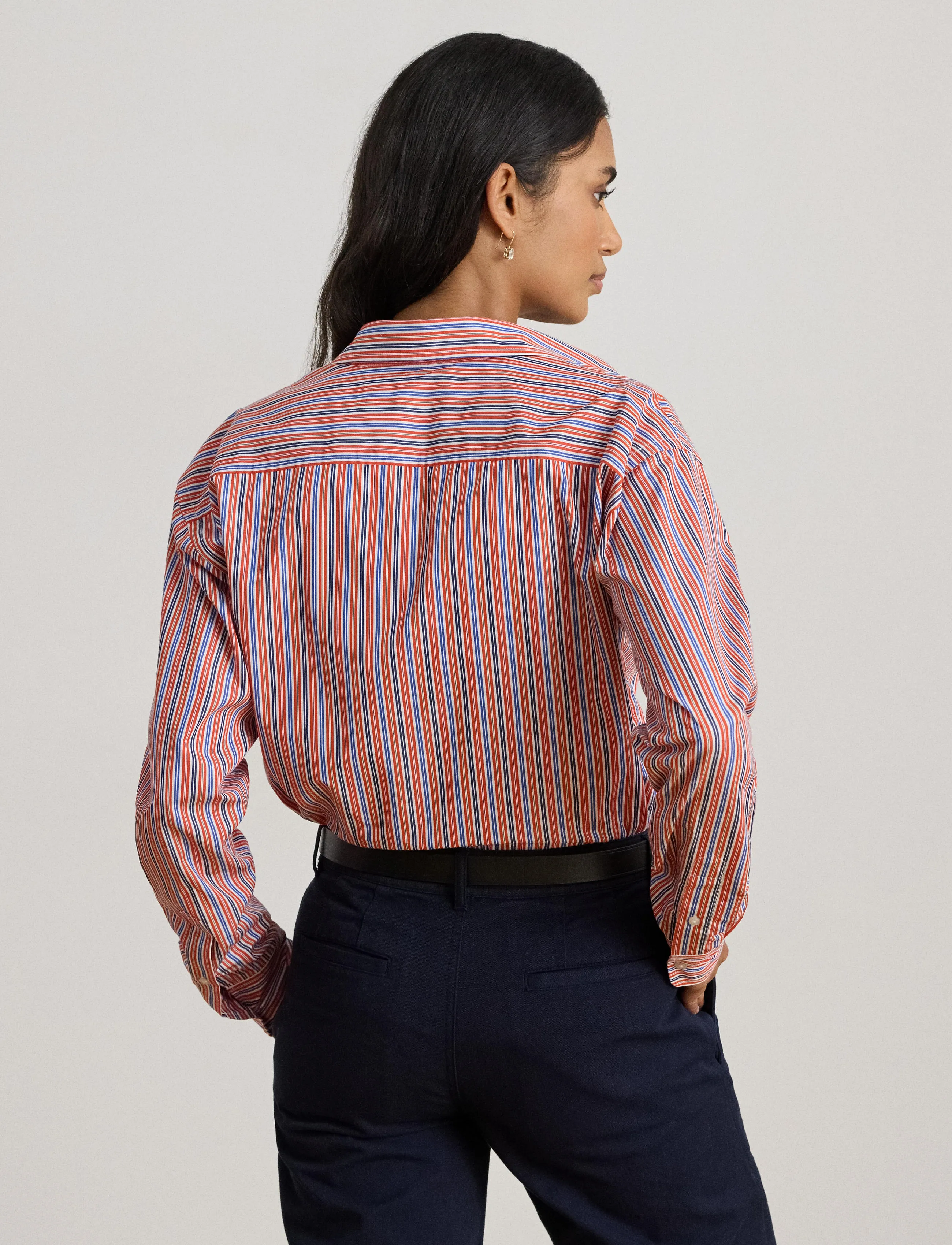Lauren Ralph Lauren - Relaxed Fit Striped Broadcloth Shirt - long-sleeved shirts - orange/blue/white - 3