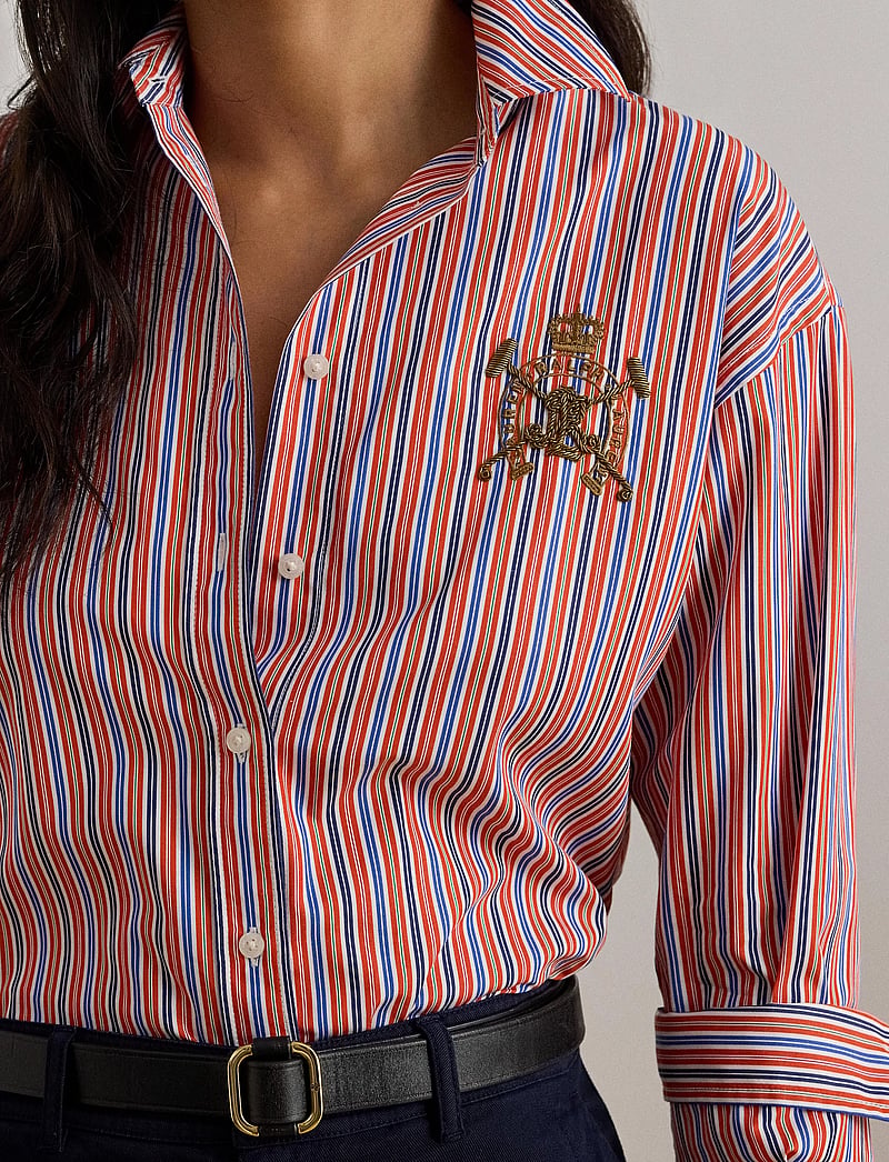 Lauren Ralph Lauren - Relaxed Fit Striped Broadcloth Shirt - langærmede skjorter - orange/blue/white - 4