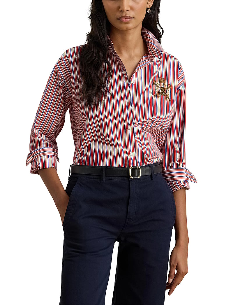 Lauren Ralph Lauren - Relaxed Fit Striped Broadcloth Shirt - langærmede skjorter - orange/blue/white - 5