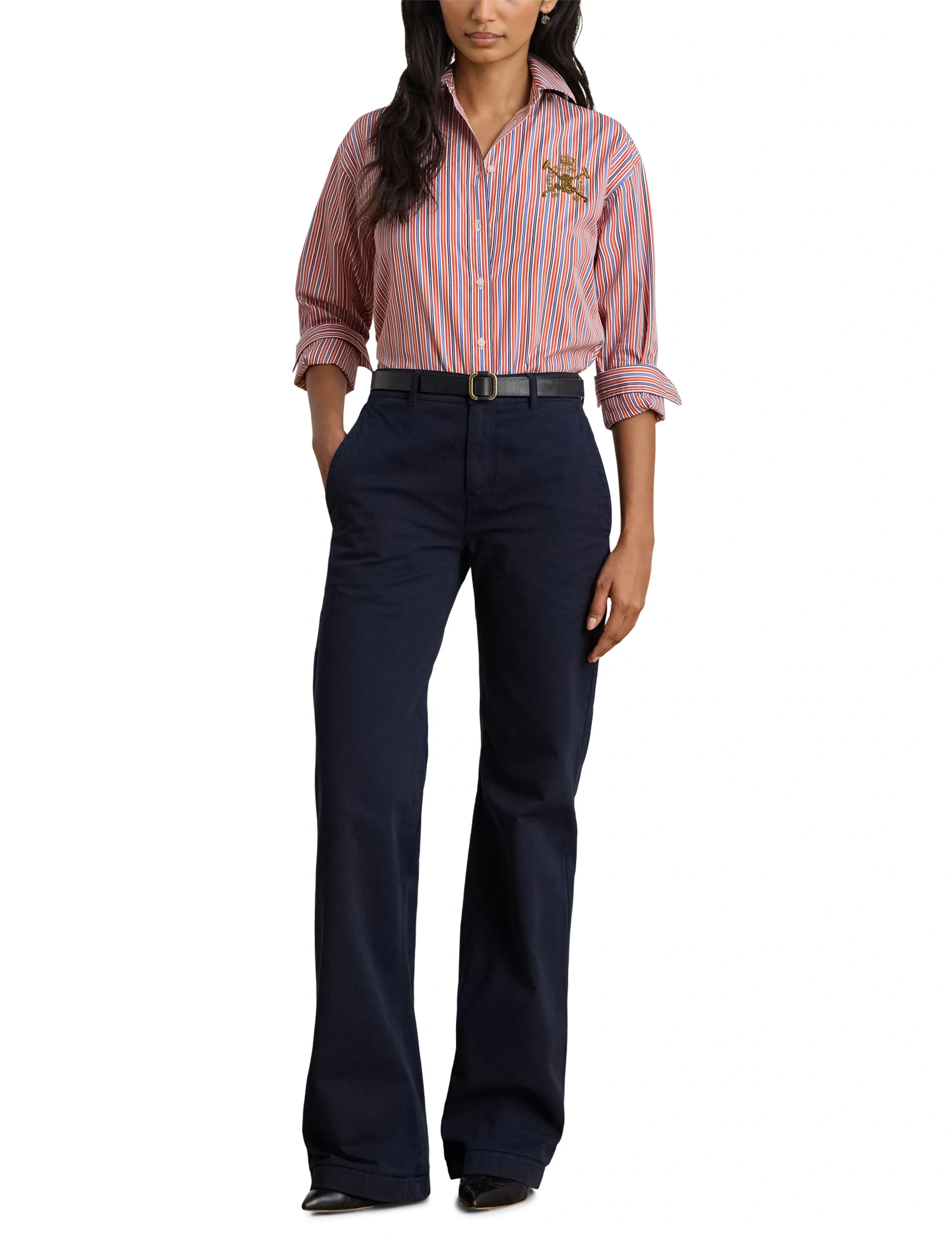 Lauren Ralph Lauren Relaxed Fit Striped Broadcloth Shirt - Lauren Ralph Lauren - ORANGE/BLUE/WHITE / multi