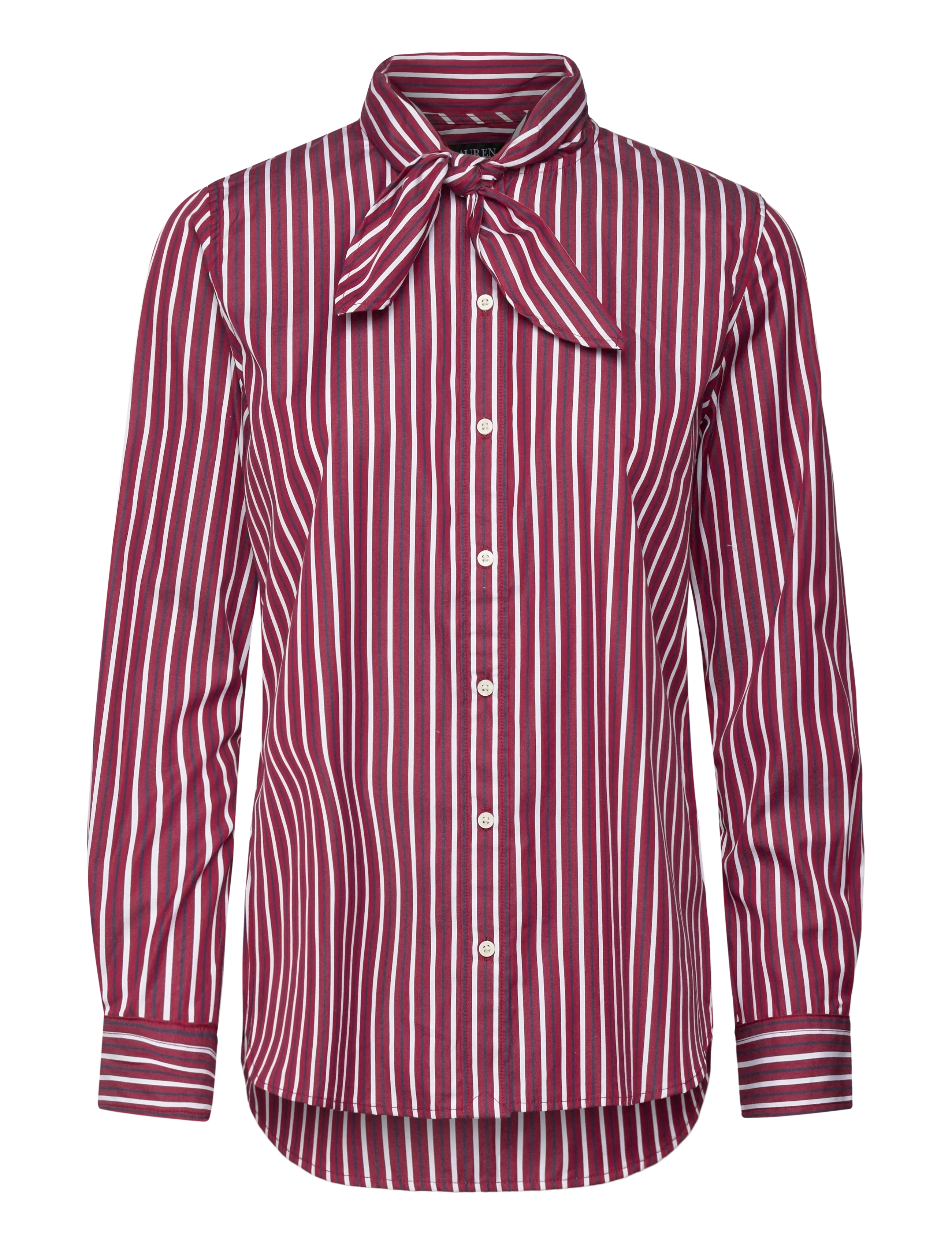 Lauren Ralph Lauren Striped Cotton Broadcloth Tie-Neck Shirt - Bluser - BURGANDY/WHITE MU / white