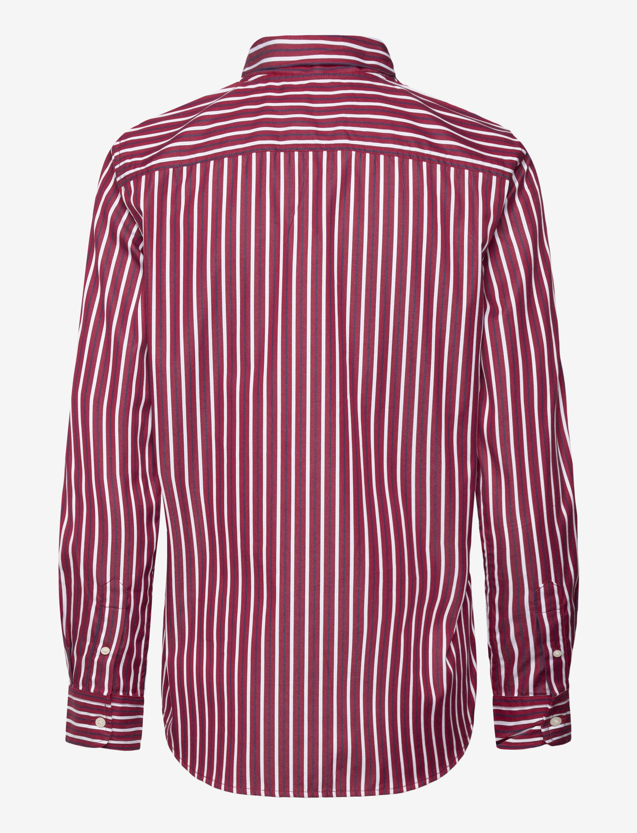 Lauren Ralph Lauren - Striped Cotton Broadcloth Tie-Neck Shirt - långärmade skjortor - burgandy/white mu - 1