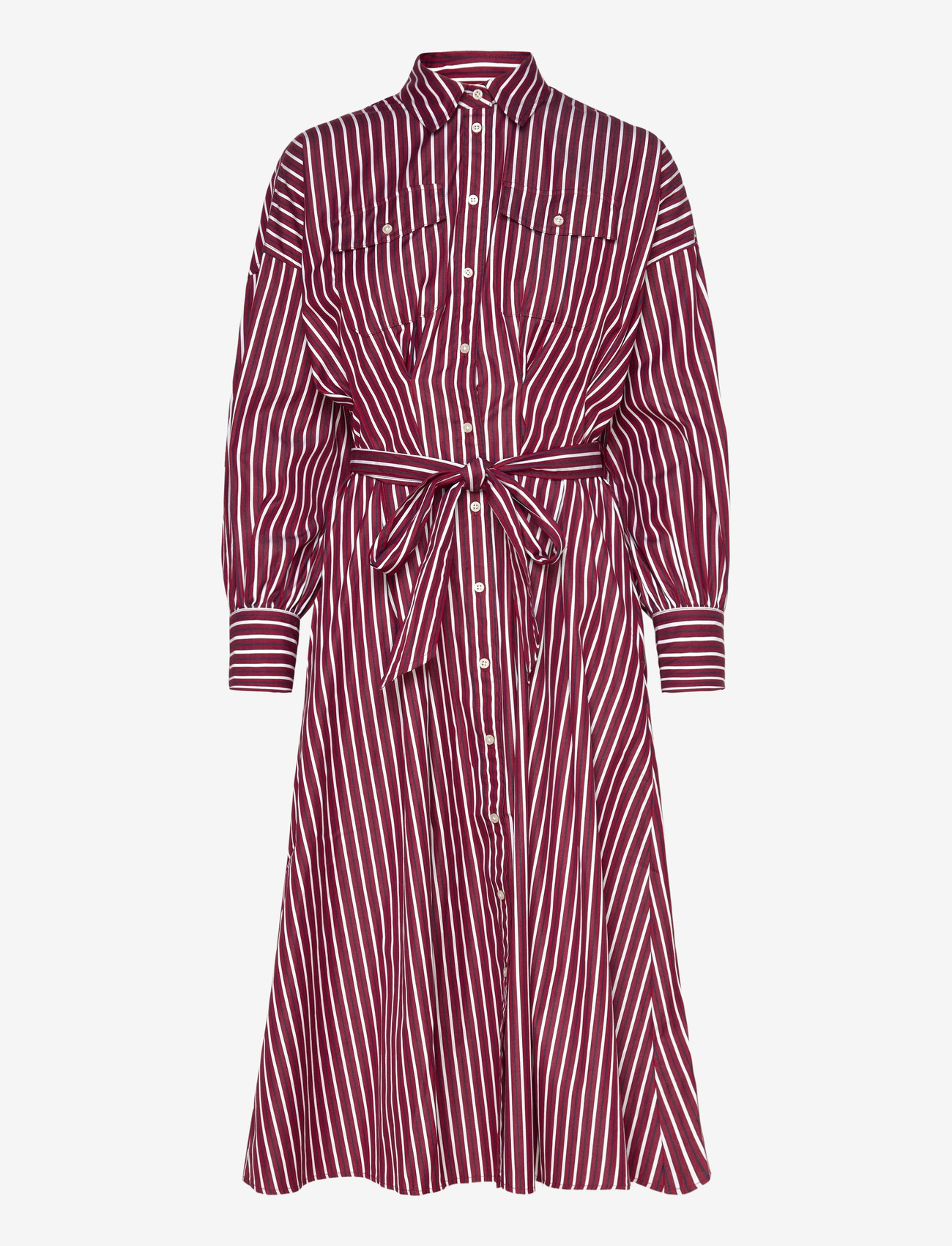 Lauren Ralph Lauren - Striped Belted Broadcloth Shirtdress - särkkleidid - burgandy/white mu - 0