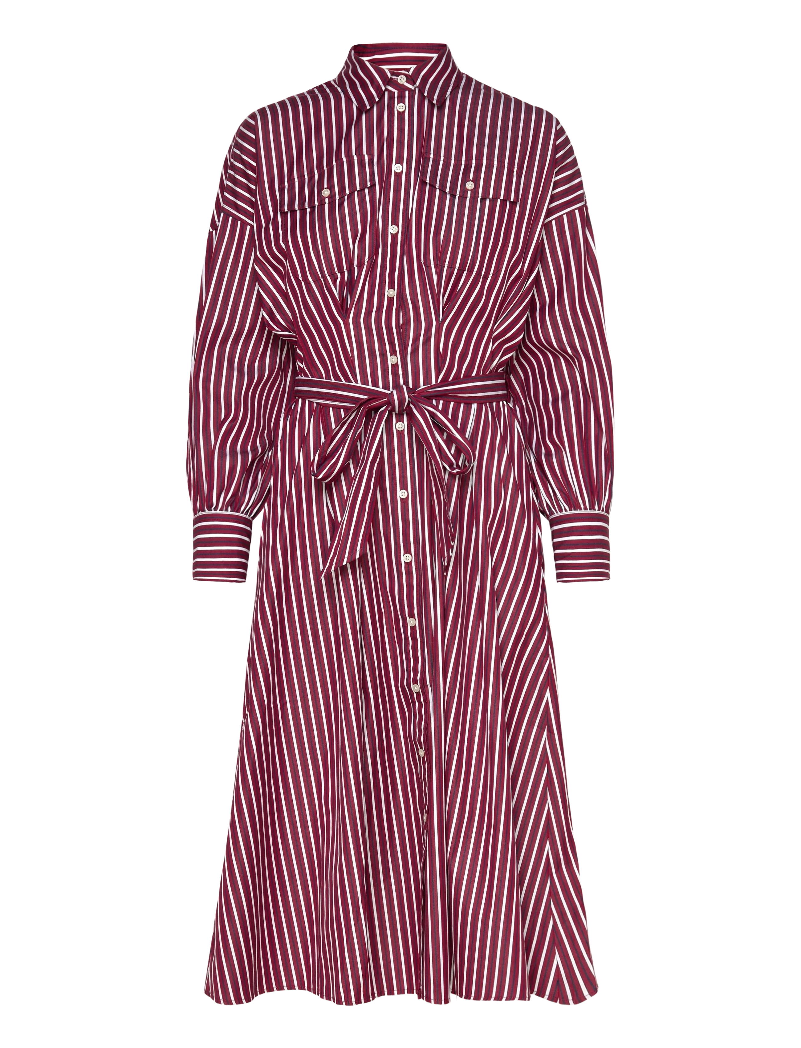 Lauren Ralph Lauren Striped Belted Broadcloth Shirtdress - Kollektsioonid - BURGANDY/WHITE MU / white