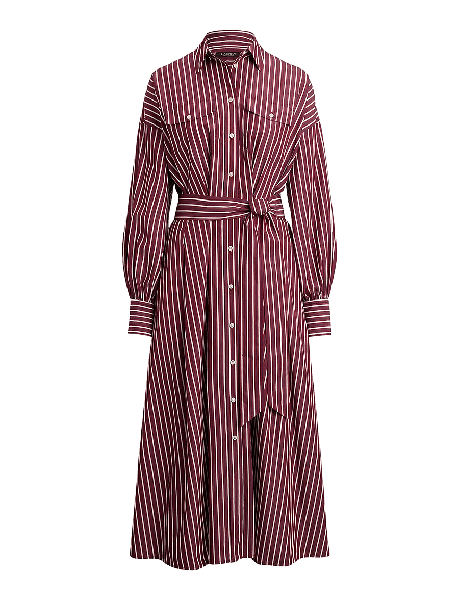 Lauren Ralph Lauren - Striped Belted Broadcloth Shirtdress - robes chemises - burgandy/white mu - 1