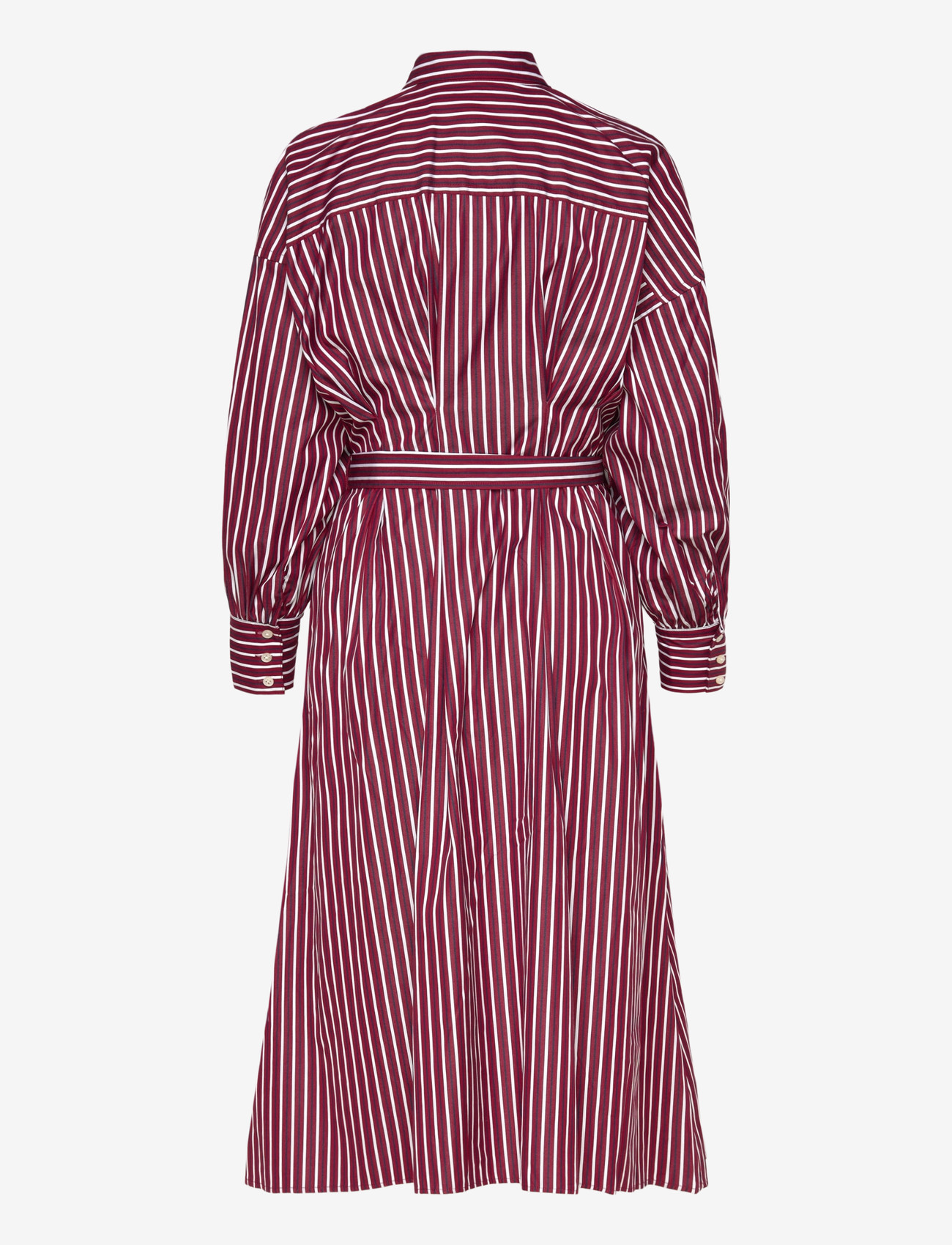 Lauren Ralph Lauren - Striped Belted Broadcloth Shirtdress - särkkleidid - burgandy/white mu - 1