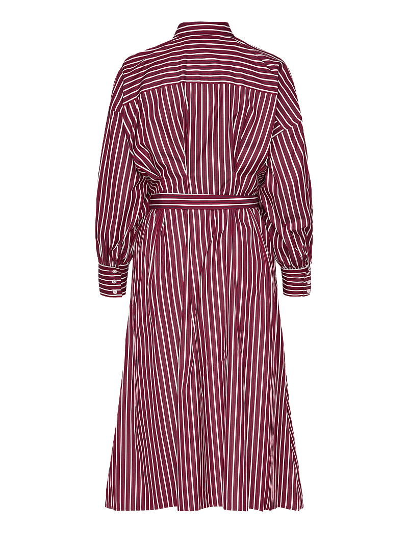 Lauren Ralph Lauren - Striped Belted Broadcloth Shirtdress - särkkleidid - burgandy/white mu - 1