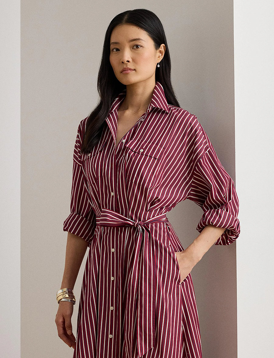 Lauren Ralph Lauren - Striped Belted Broadcloth Shirtdress - robes chemises - burgandy/white mu - 0