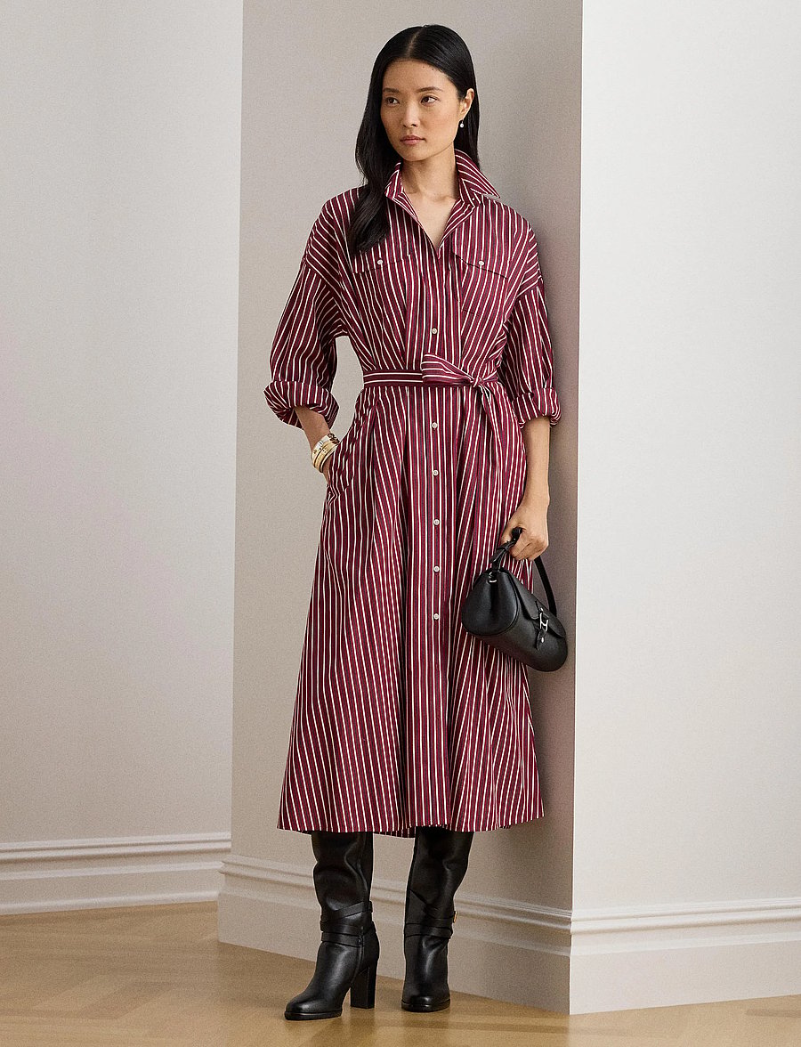 Lauren Ralph Lauren - Striped Belted Broadcloth Shirtdress - robes chemises - burgandy/white mu - 3