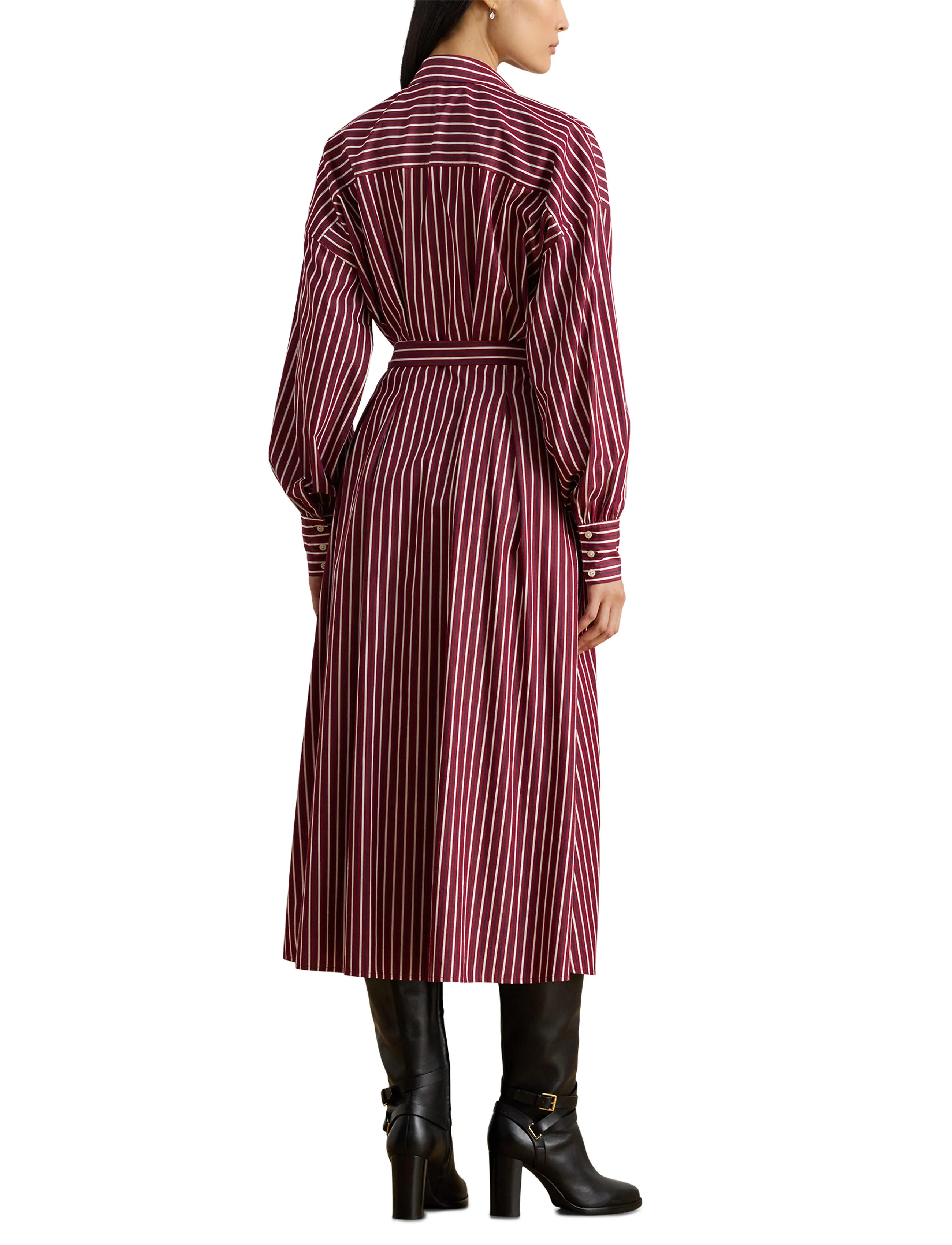 Lauren Ralph Lauren - Striped Belted Broadcloth Shirtdress - robes chemises - burgandy/white mu - 5