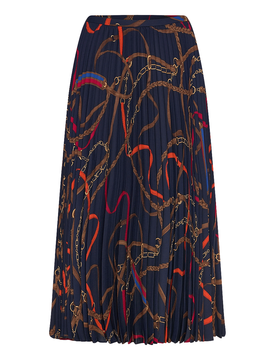 Lauren Ralph Lauren - Belting-Print Pleated Georgette Skirt - pleated skirts - navy multi - 1