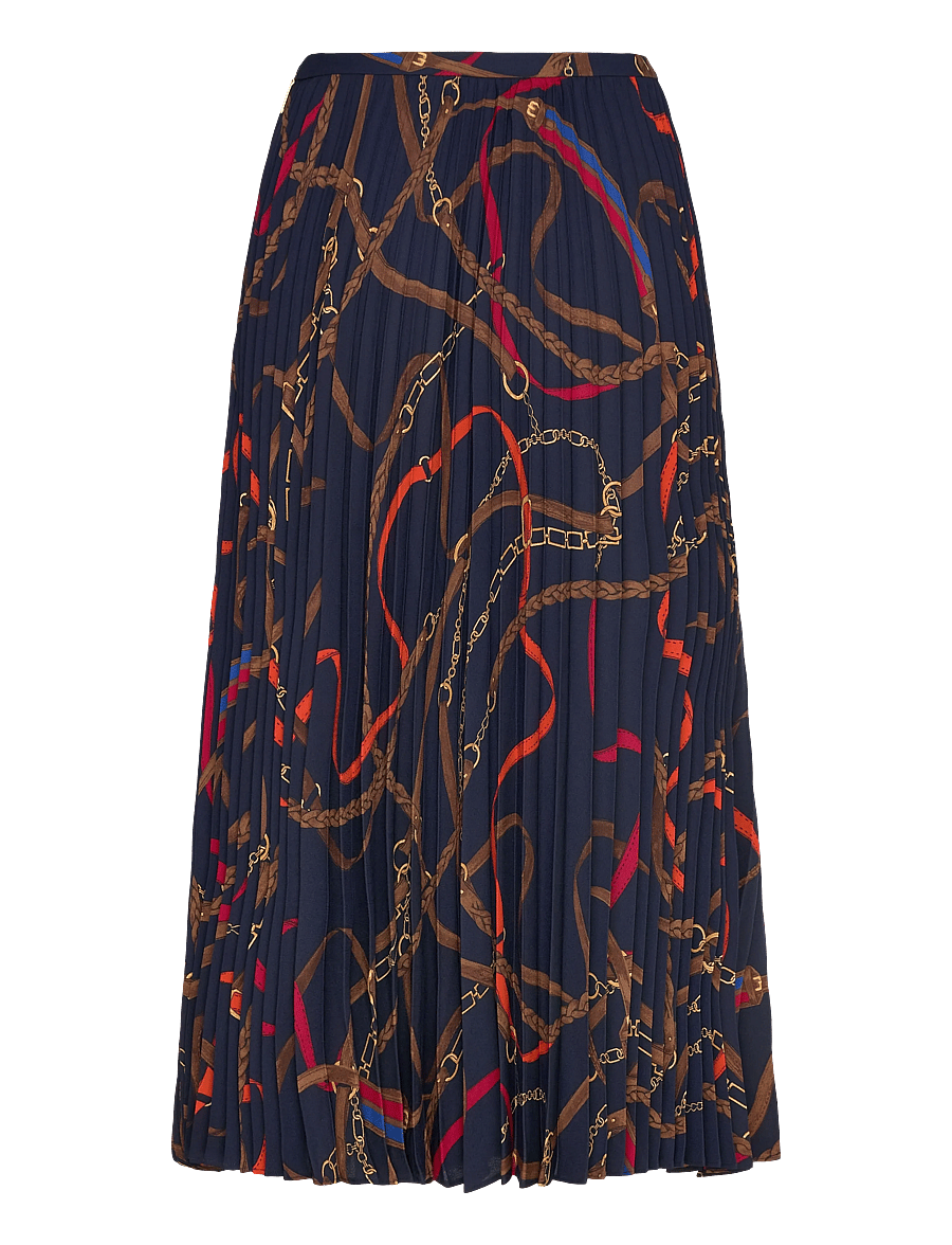 Lauren Ralph Lauren - Belting-Print Pleated Georgette Skirt - pleated skirts - navy multi - 2