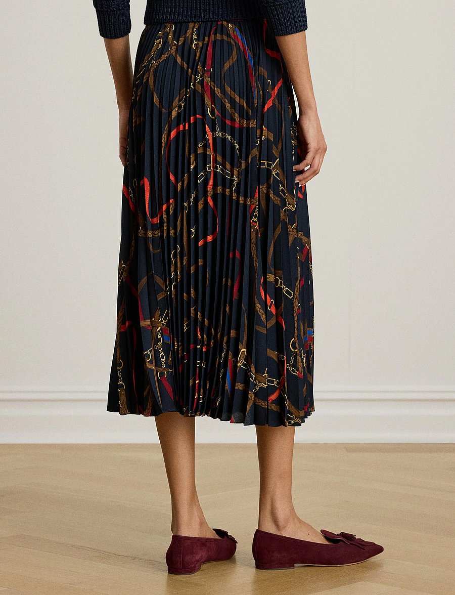 Lauren Ralph Lauren - Belting-Print Pleated Georgette Skirt - pleated skirts - navy multi - 3