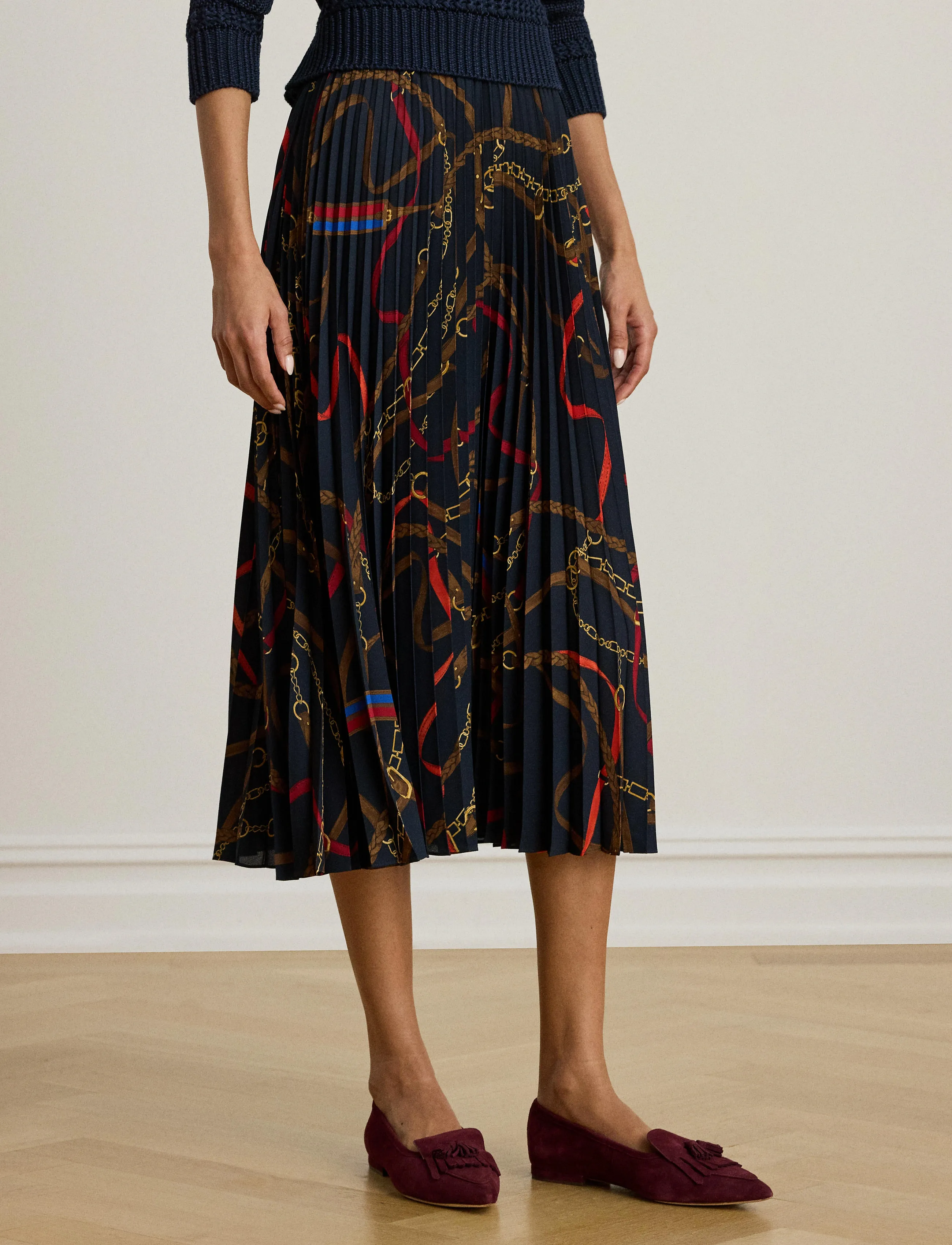 Lauren Ralph Lauren Belting-Print Pleated Georgette Skirt - Röcke - NAVY MULTI / navy