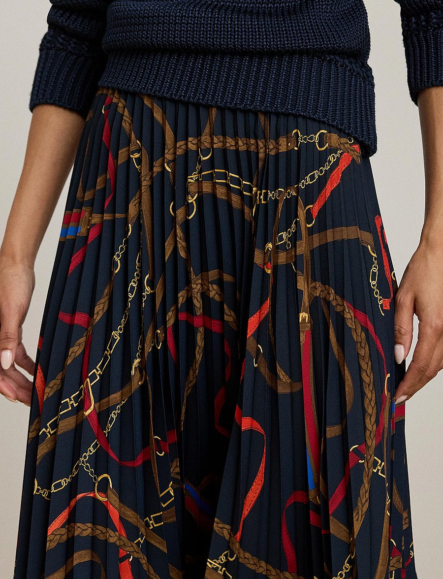 Lauren Ralph Lauren - Belting-Print Pleated Georgette Skirt - pleated skirts - navy multi - 4