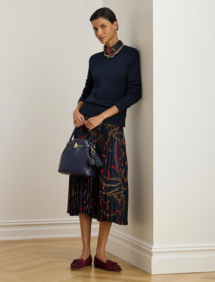 Lauren Ralph Lauren - Belting-Print Pleated Georgette Skirt - pleated skirts - navy multi - 5