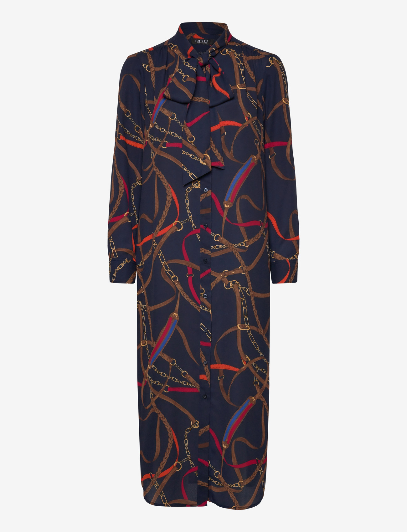 Lauren Ralph Lauren - Print Georgette Tie-Neck Shirtdress - skjortklänningar - navy multi - 0
