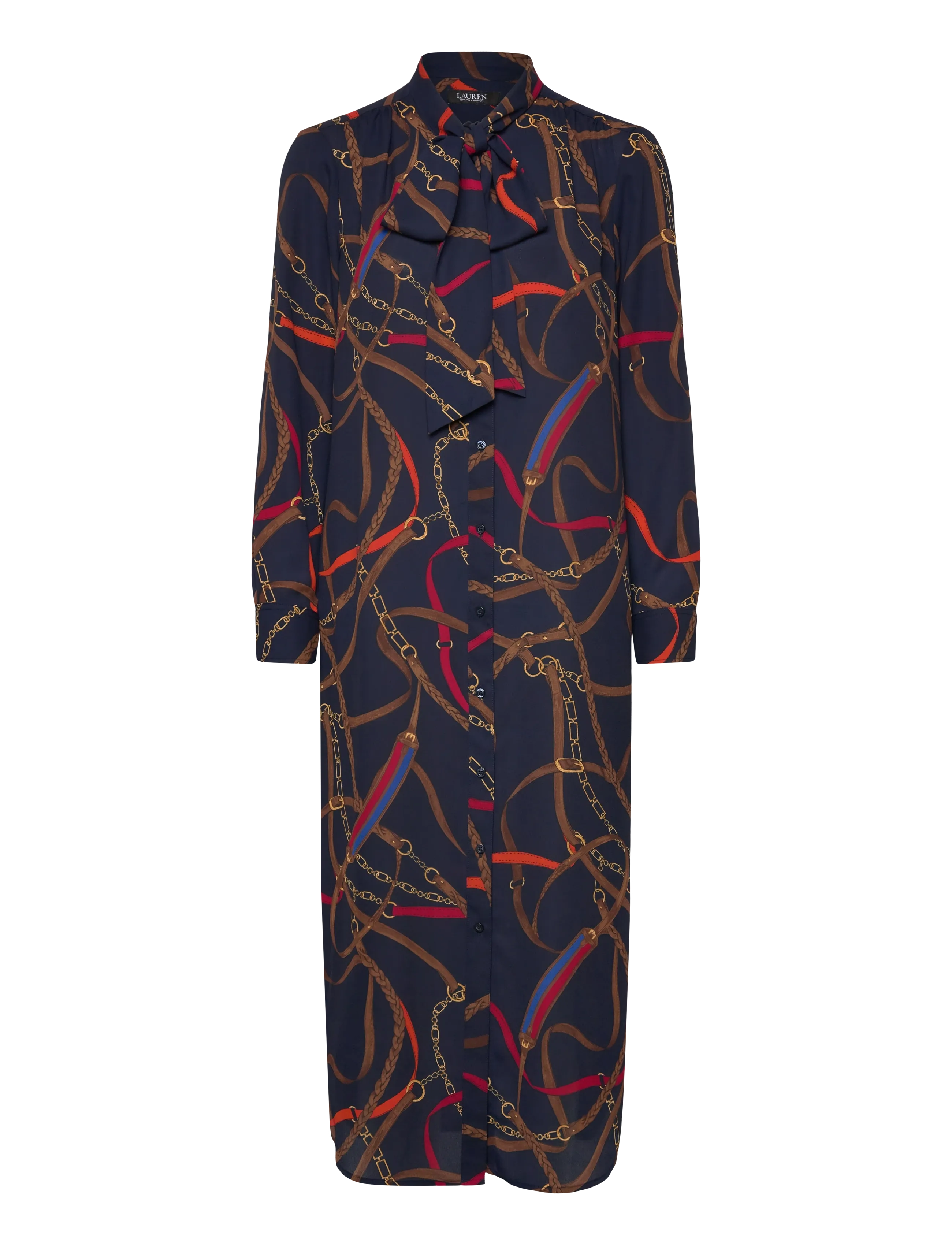 Lauren Ralph Lauren Print Georgette Tie-Neck Shirtdress - Tøj - NAVY MULTI / navy