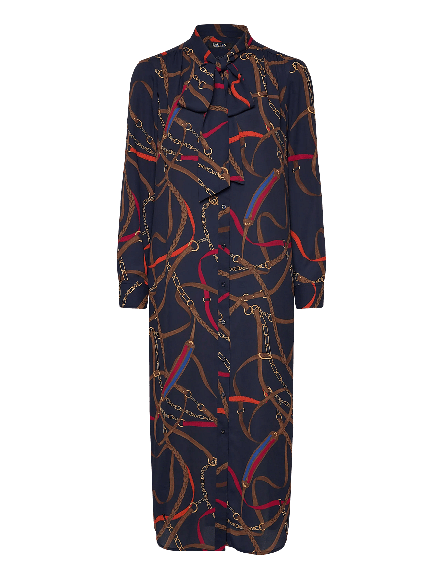 Lauren Ralph Lauren - Print Georgette Tie-Neck Shirtdress - shirt dresses - navy multi - 1