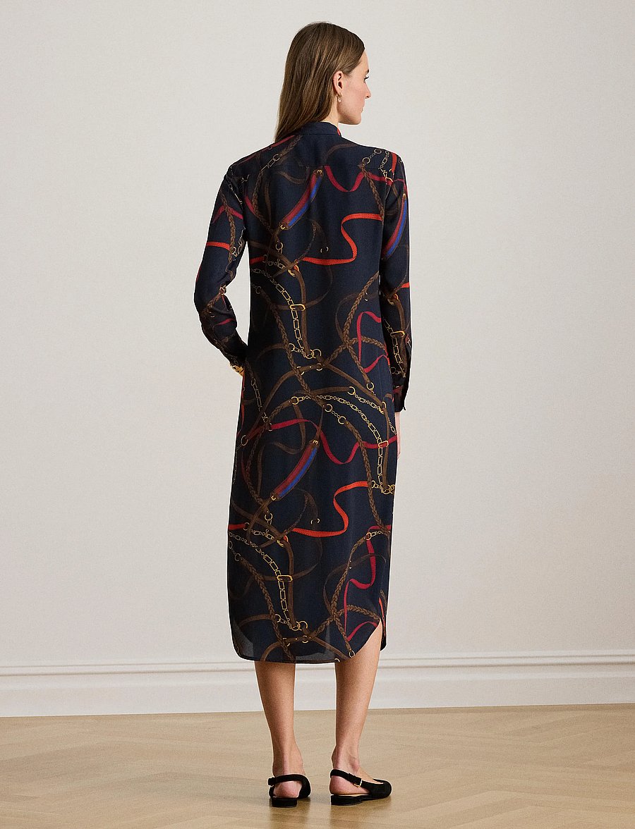 Lauren Ralph Lauren - Print Georgette Tie-Neck Shirtdress - shirt dresses - navy multi - 5