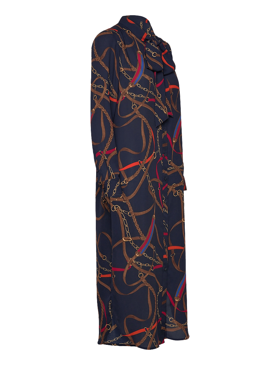 Lauren Ralph Lauren - Print Georgette Tie-Neck Shirtdress - shirt dresses - navy multi - 3