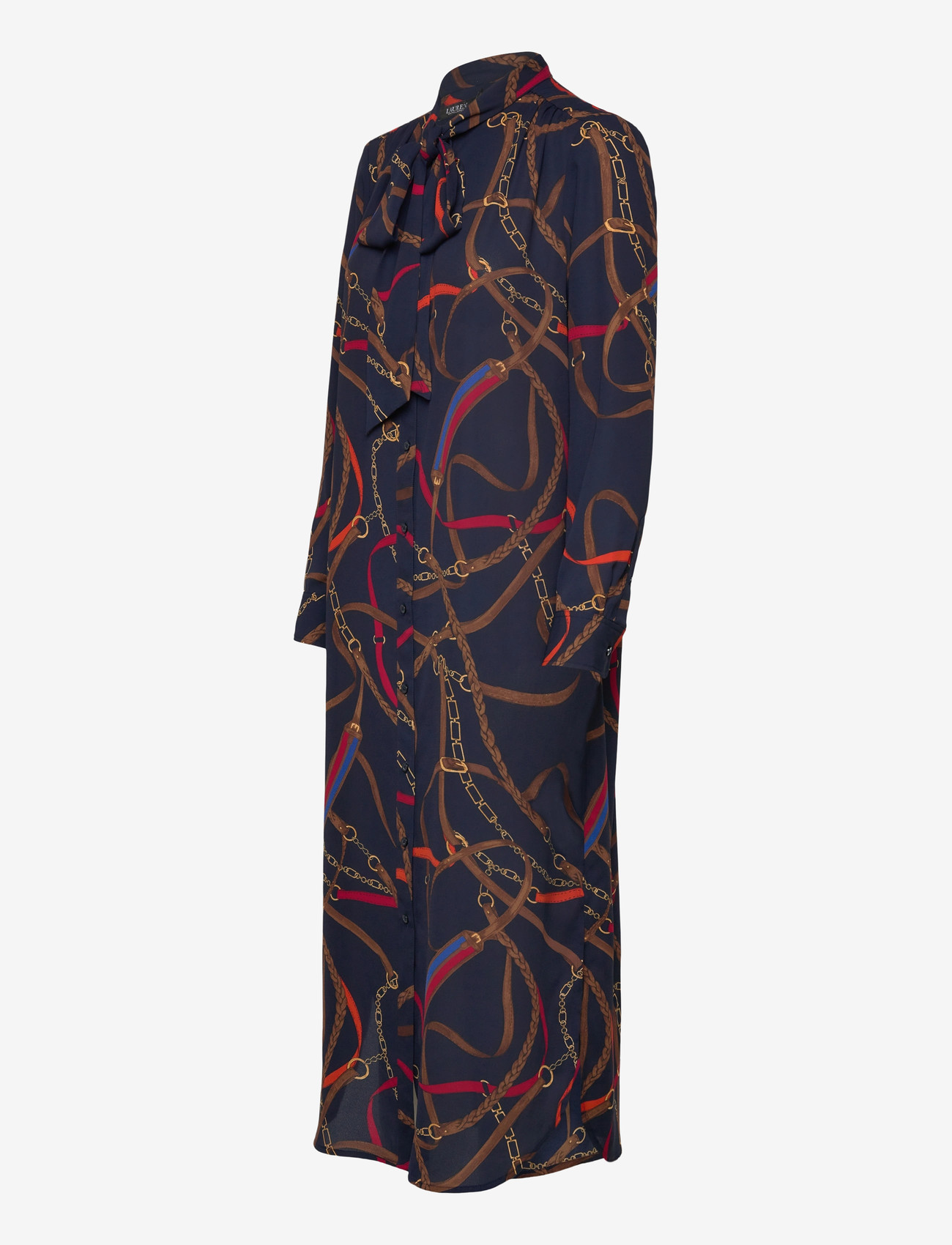 Lauren Ralph Lauren - Print Georgette Tie-Neck Shirtdress - skjortklänningar - navy multi - 3