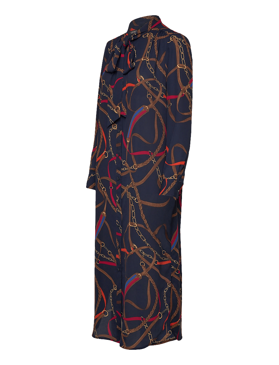 Lauren Ralph Lauren - Print Georgette Tie-Neck Shirtdress - shirt dresses - navy multi - 4