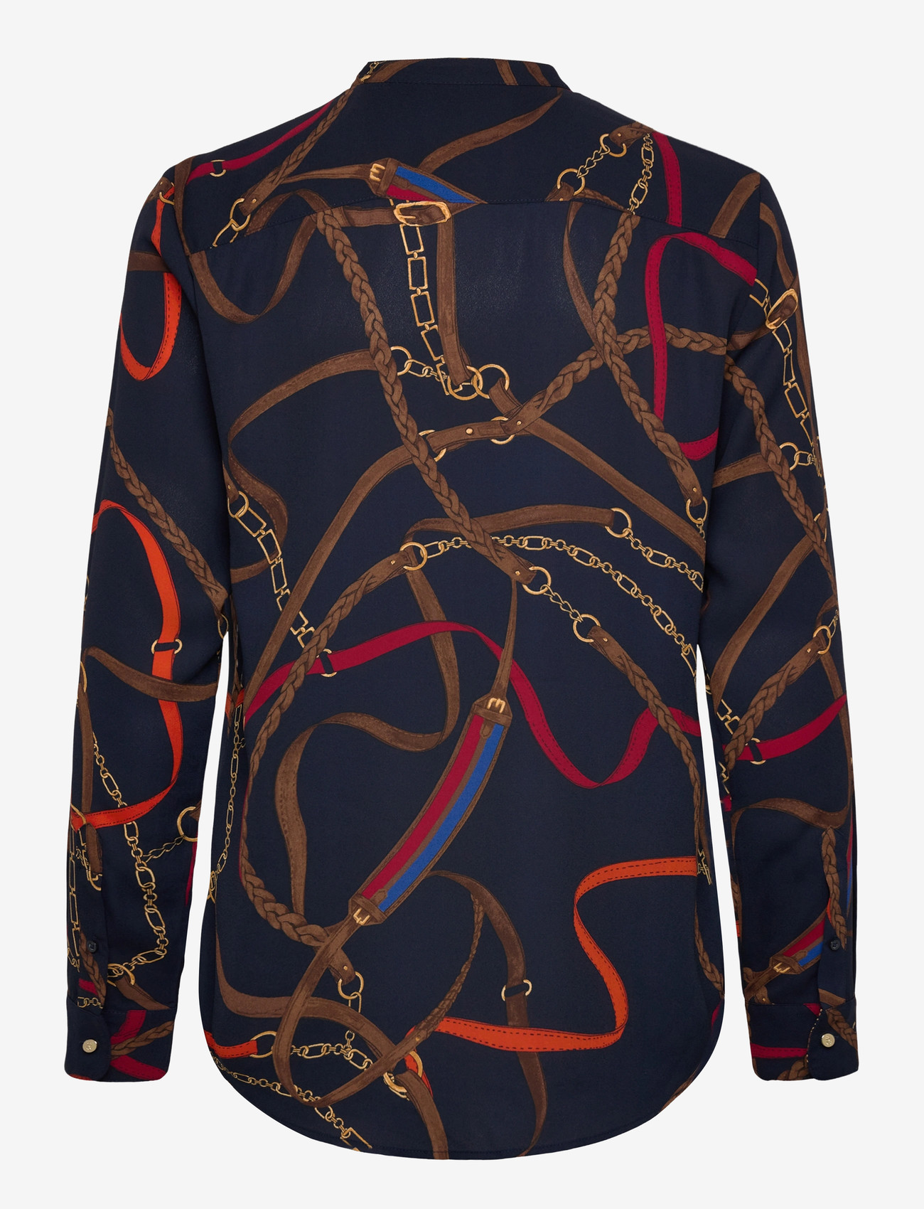 Lauren Ralph Lauren - Print Ruffle-Trim Georgette Shirt - långärmade skjortor - navy multi - 1