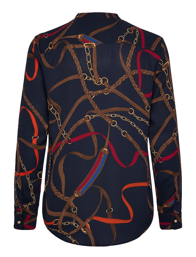 Lauren Ralph Lauren - Print Ruffle-Trim Georgette Shirt - långärmade skjortor - navy multi - 1