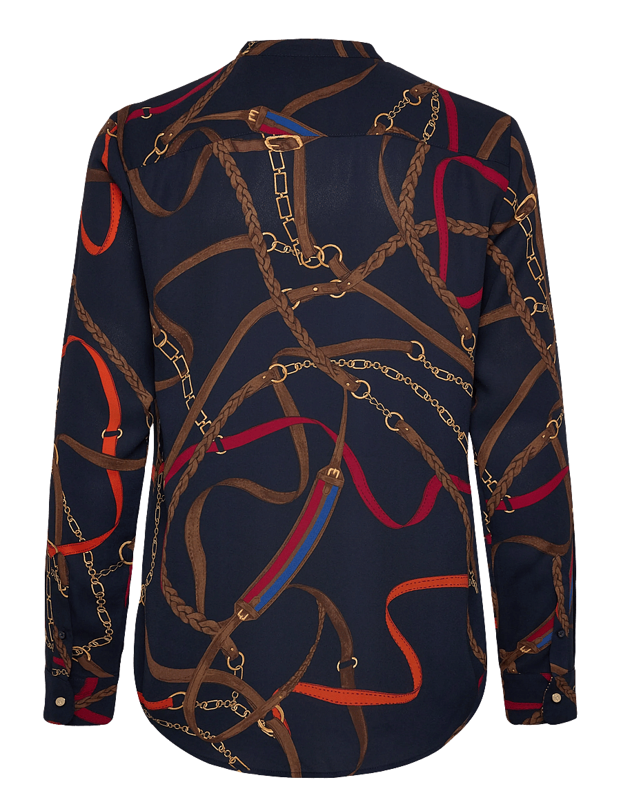 Lauren Ralph Lauren - Print Ruffle-Trim Georgette Shirt - langärmlige hemden - navy multi - 2