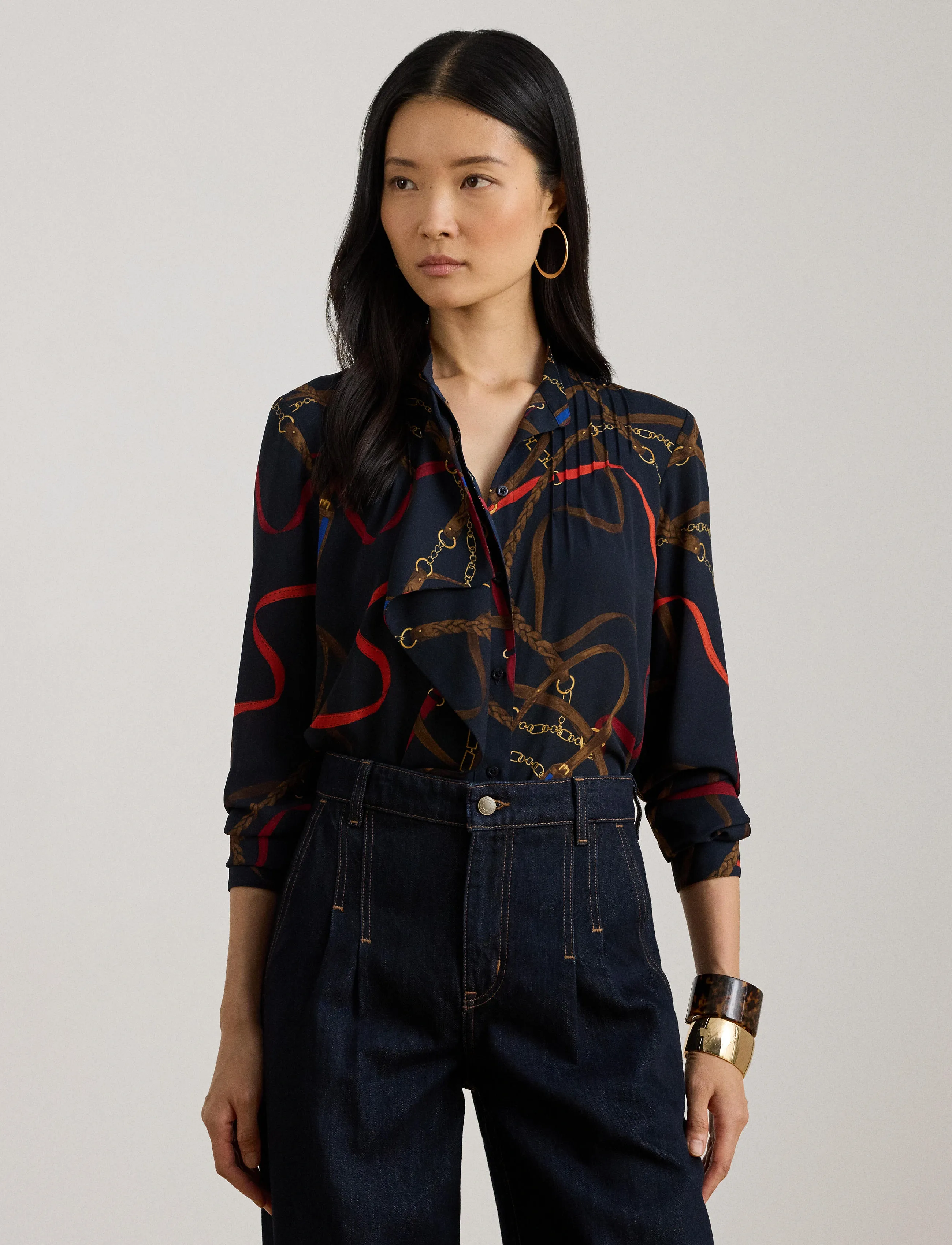 Lauren Ralph Lauren Print Ruffle-Trim Georgette Shirt - Blouses & Overhemden - NAVY MULTI / navy