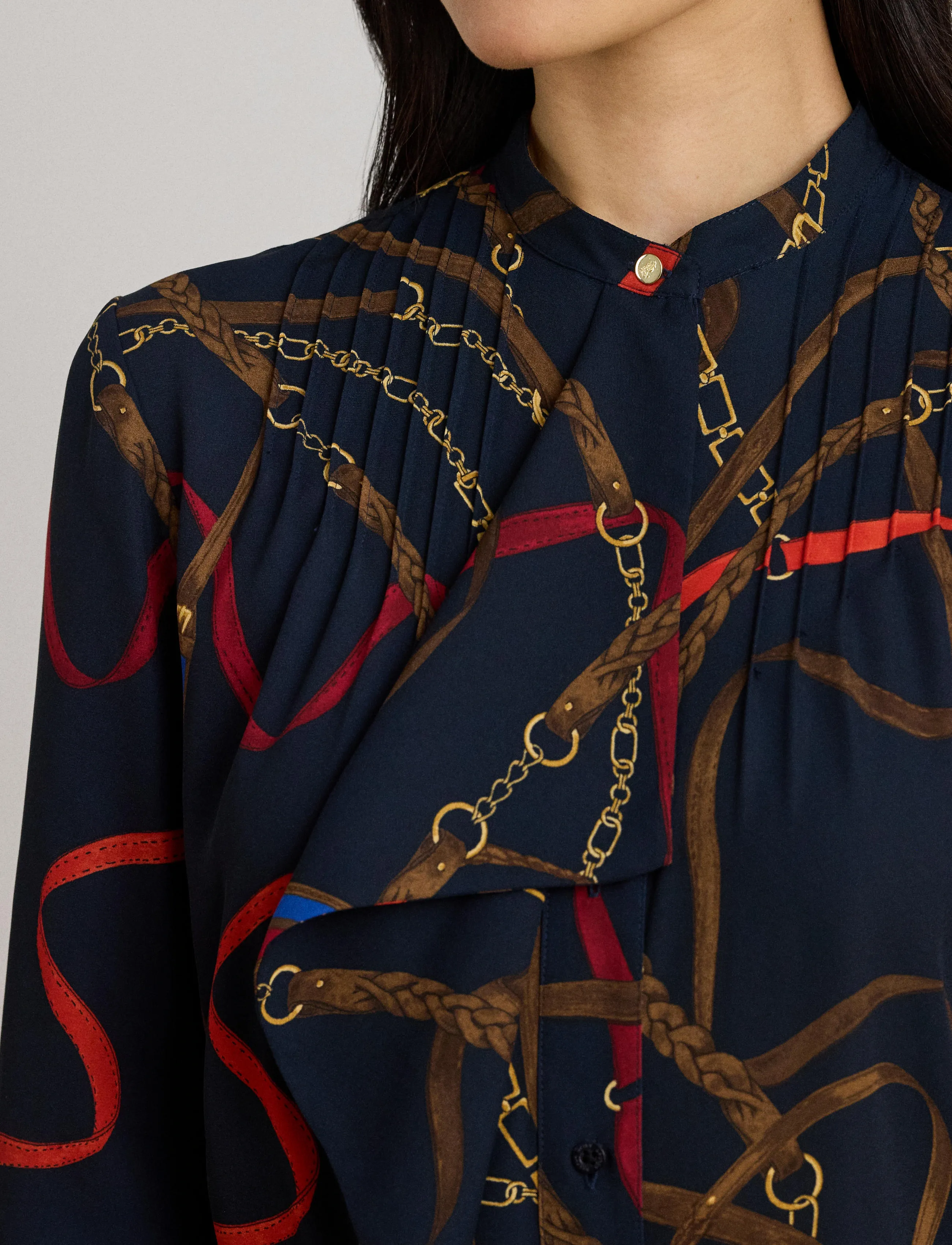 Lauren Ralph Lauren - Print Ruffle-Trim Georgette Shirt - langærmede skjorter - navy multi - 4