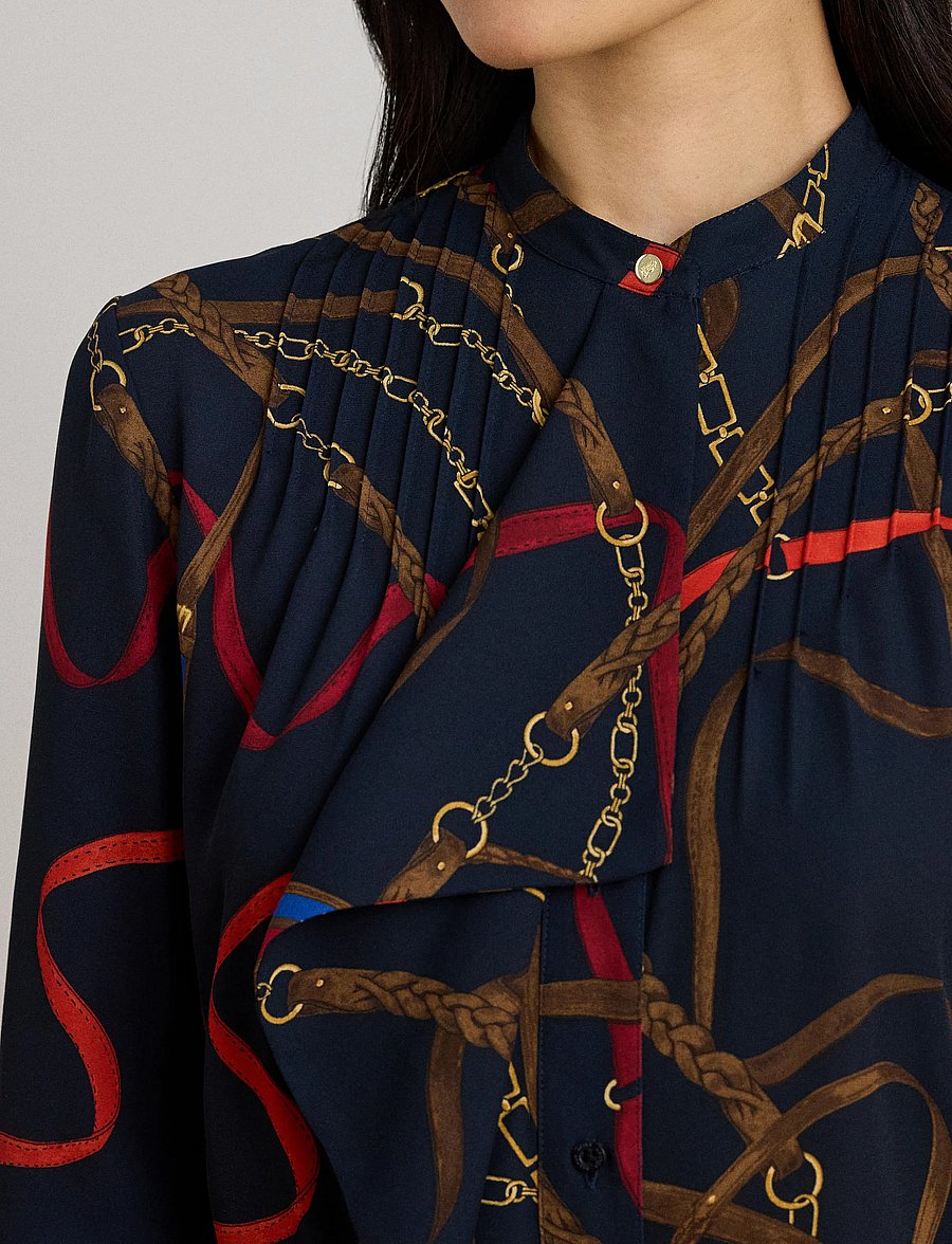 Lauren Ralph Lauren - Print Ruffle-Trim Georgette Shirt - langärmlige hemden - navy multi - 4