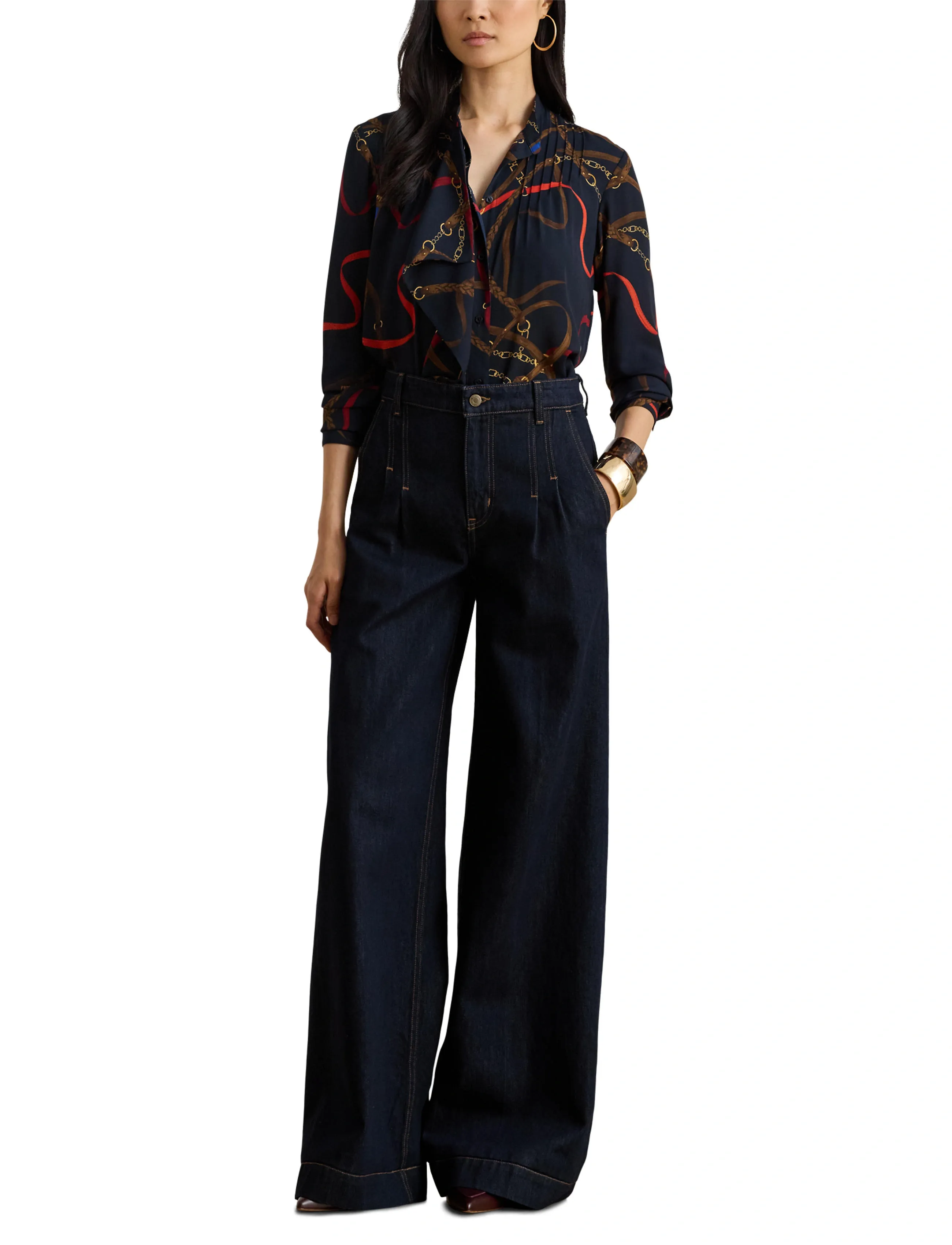 Lauren Ralph Lauren Print Ruffle-Trim Georgette Shirt - Lauren Ralph Lauren - NAVY MULTI / navy