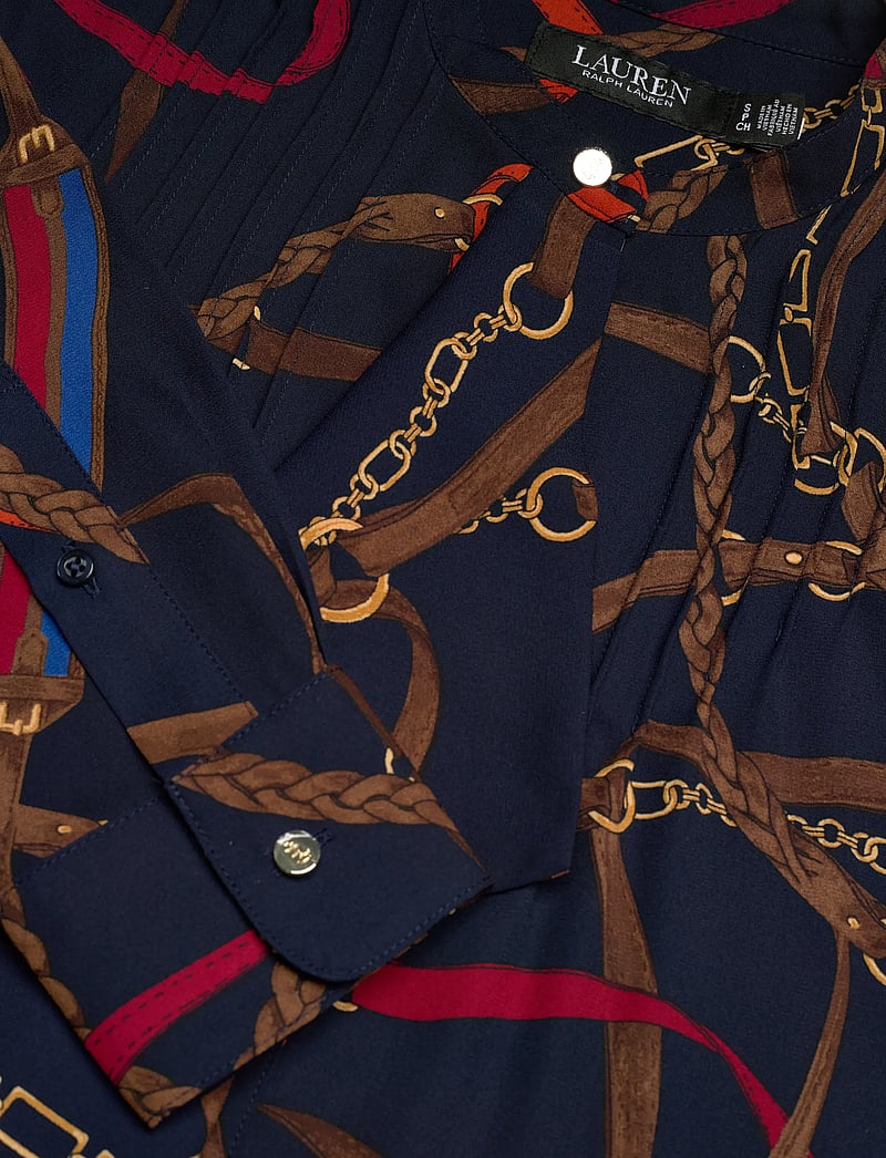 Lauren Ralph Lauren - Print Ruffle-Trim Georgette Shirt - långärmade skjortor - navy multi - 2