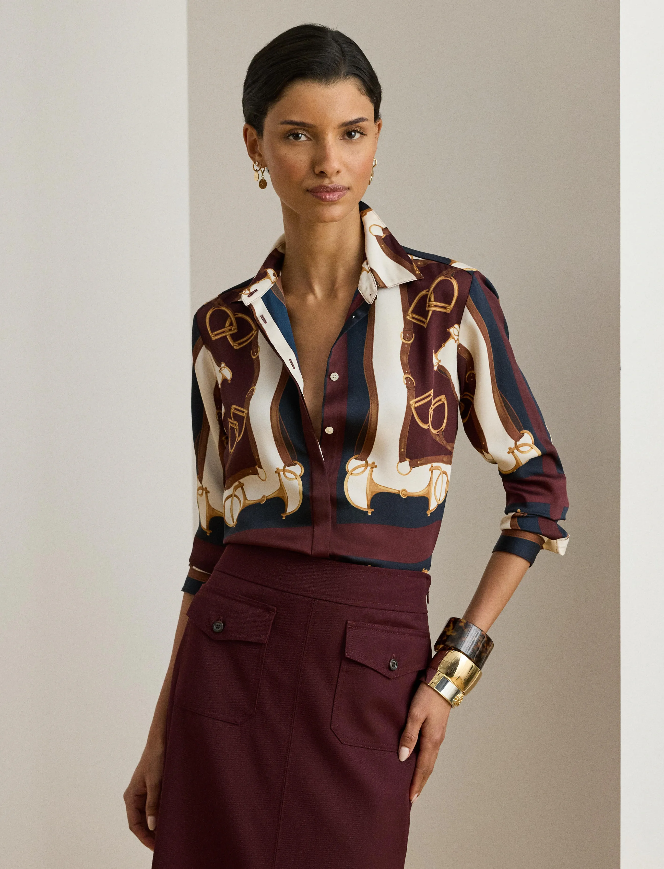 Lauren Ralph Lauren Classic Fit Equestrian-Print Twill Shirt - Bluser & Skjorter - NAVY/CREAM MULTI / multi