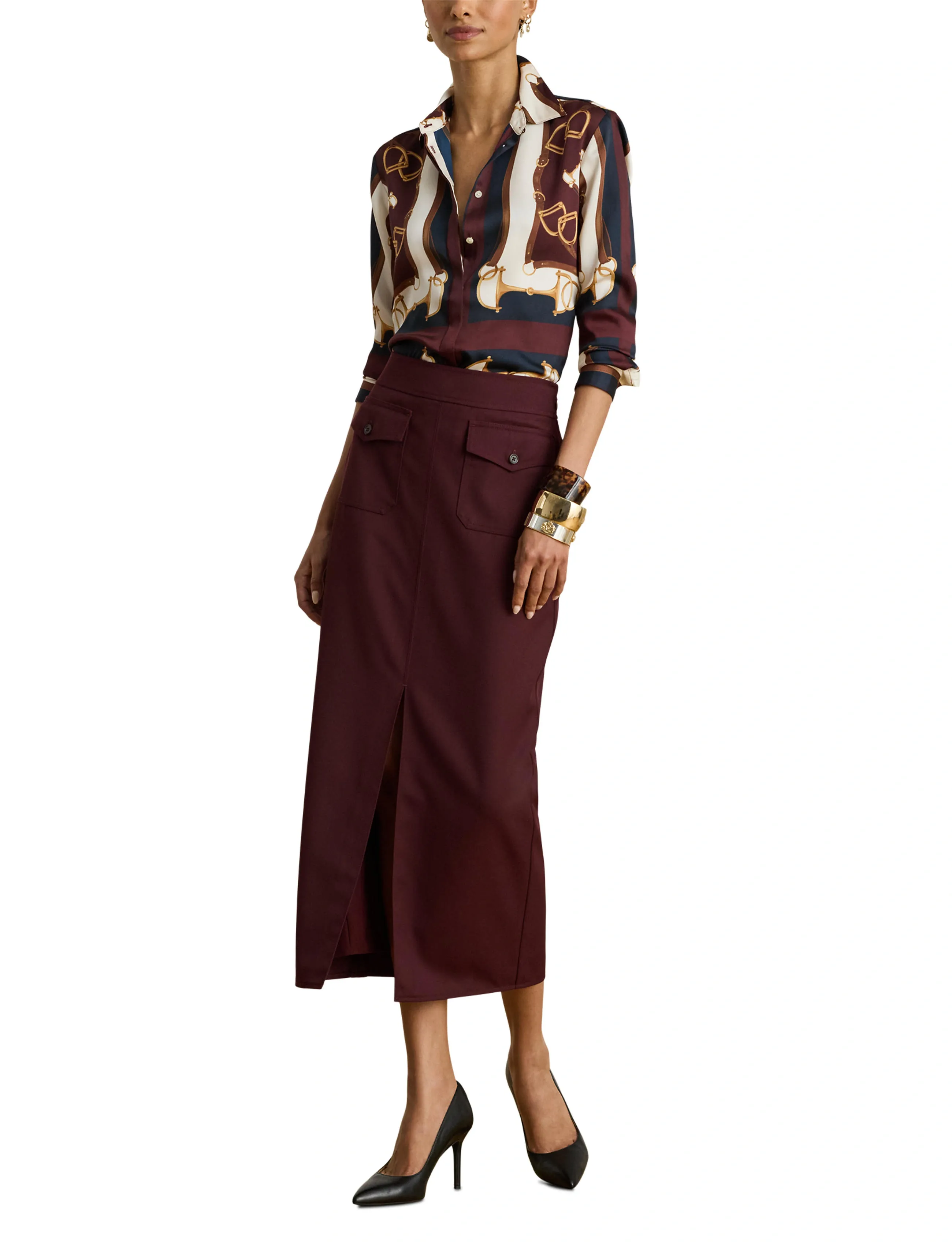 Lauren Ralph Lauren Classic Fit Equestrian-Print Twill Shirt - Riided - NAVY/CREAM MULTI / multi