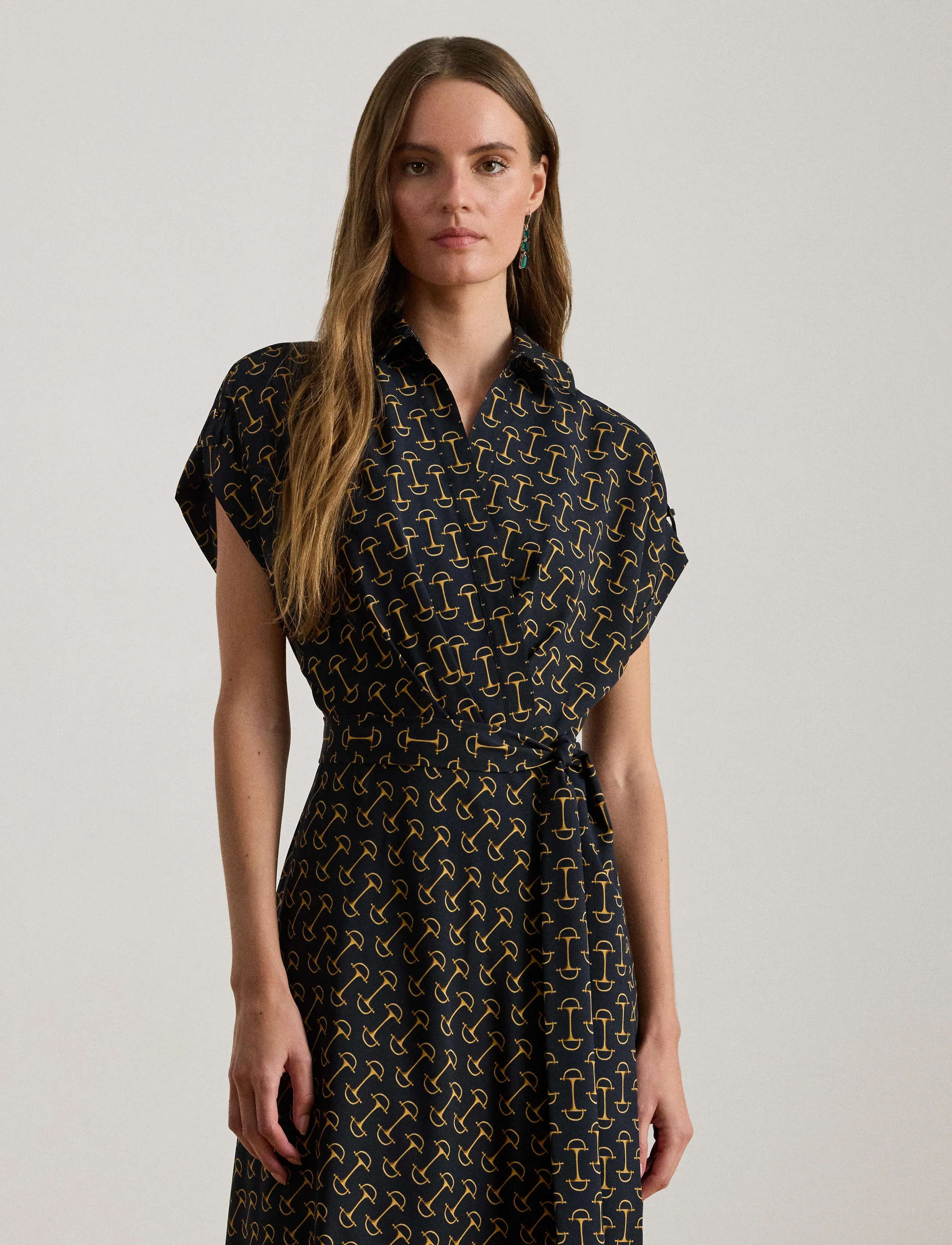 Lauren Ralph Lauren Geo-Print Belted Crepe Dress - Campaign - NAVY MULTI / multi