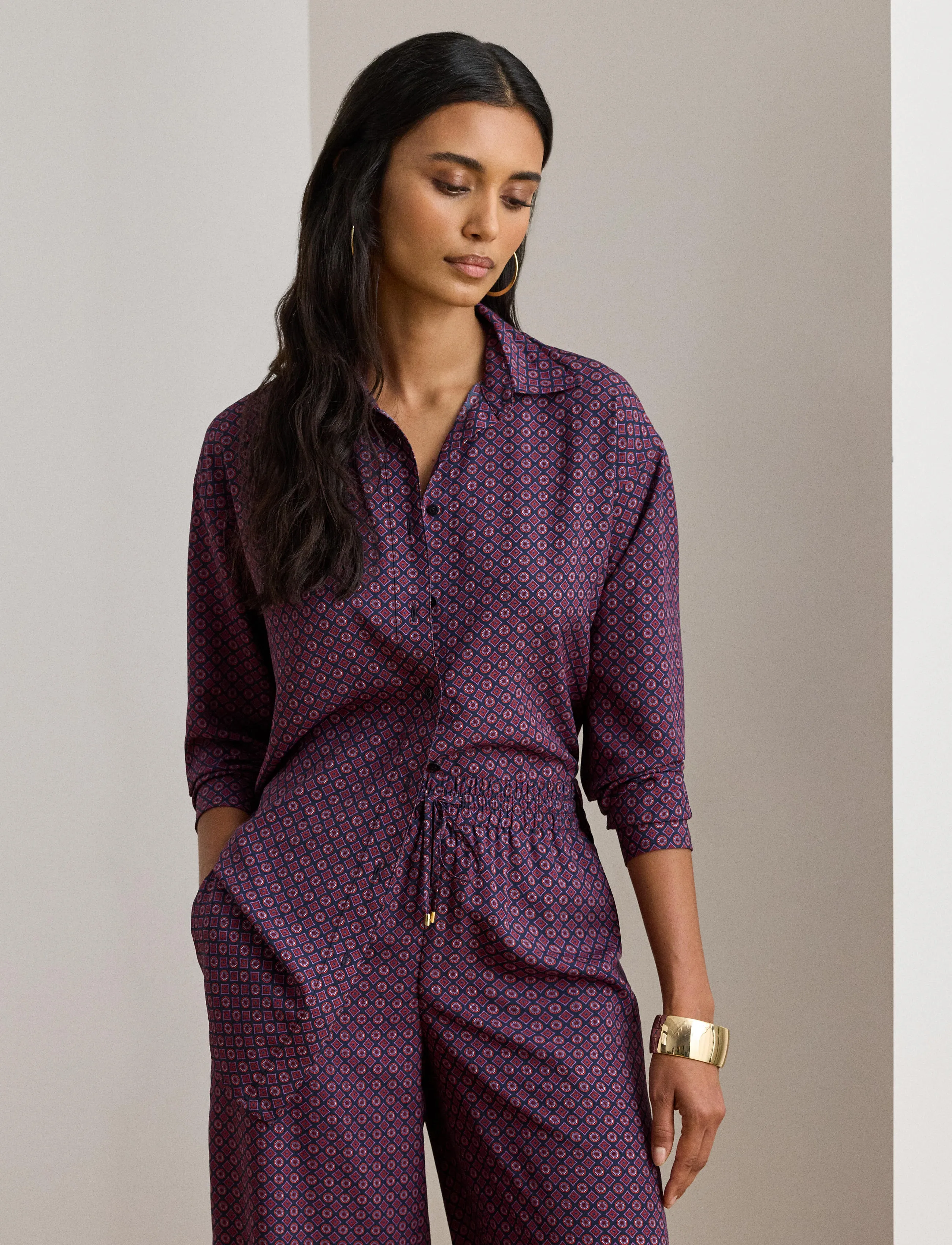 Lauren Ralph Lauren Relaxed Fit Foulard-Print Crepe Shirt - Bluser & Skjorter - NAVY MULTI / burgundy