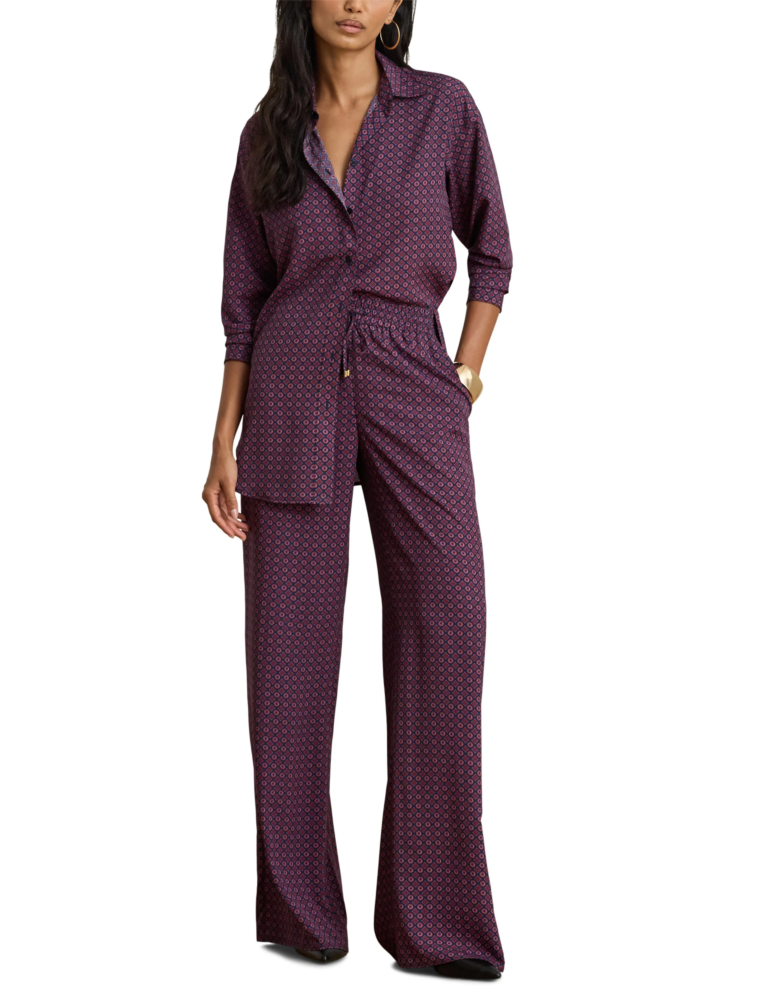 Lauren Ralph Lauren Relaxed Fit Foulard-Print Crepe Shirt - Lauren Ralph Lauren - NAVY MULTI / burgundy