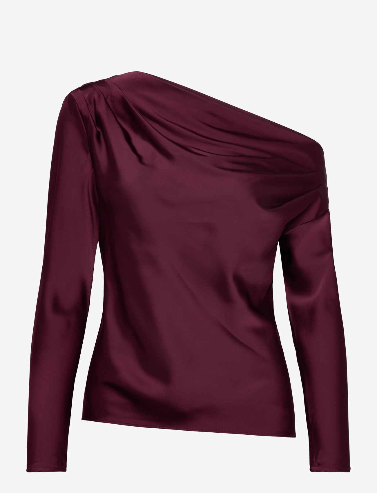 Lauren Ralph Lauren - Satin Charmeuse Off-the-Shoulder Blouse - långärmade blusar - dark garnet - 0