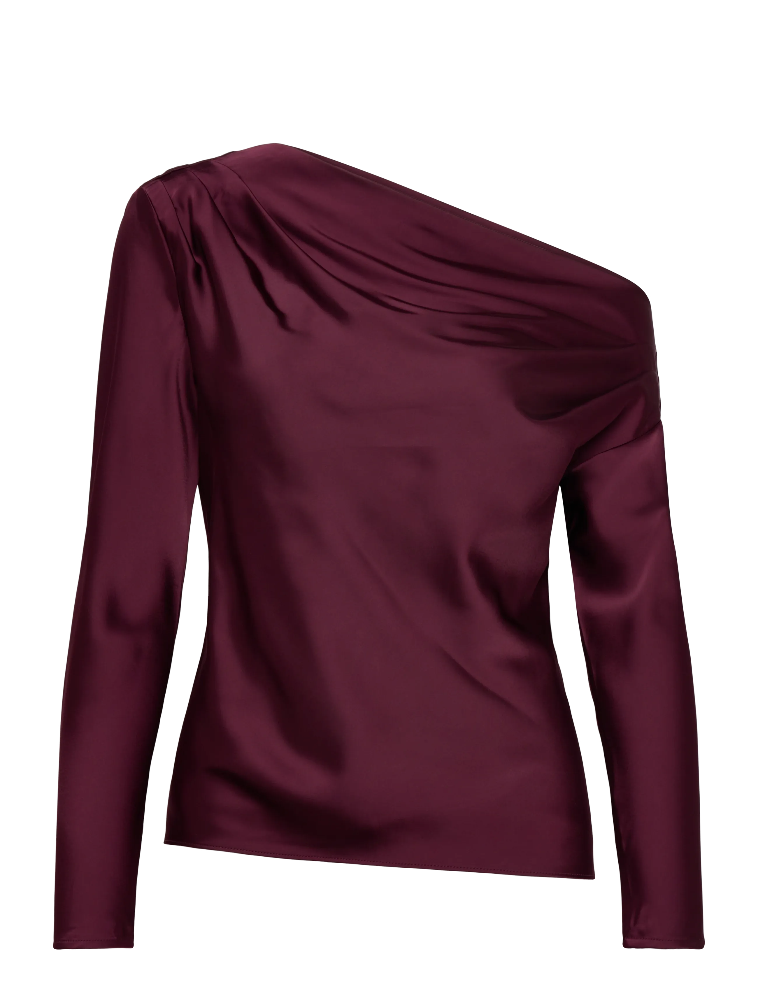 Satin Charmeuse Off-the-Shoulder Blouse - DARK GARNET