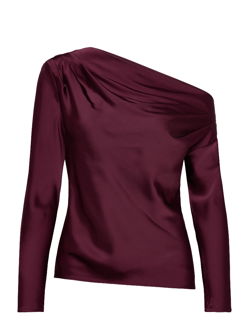 Lauren Ralph Lauren - Satin Charmeuse Off-the-Shoulder Blouse - långärmade blusar - dark garnet - 0