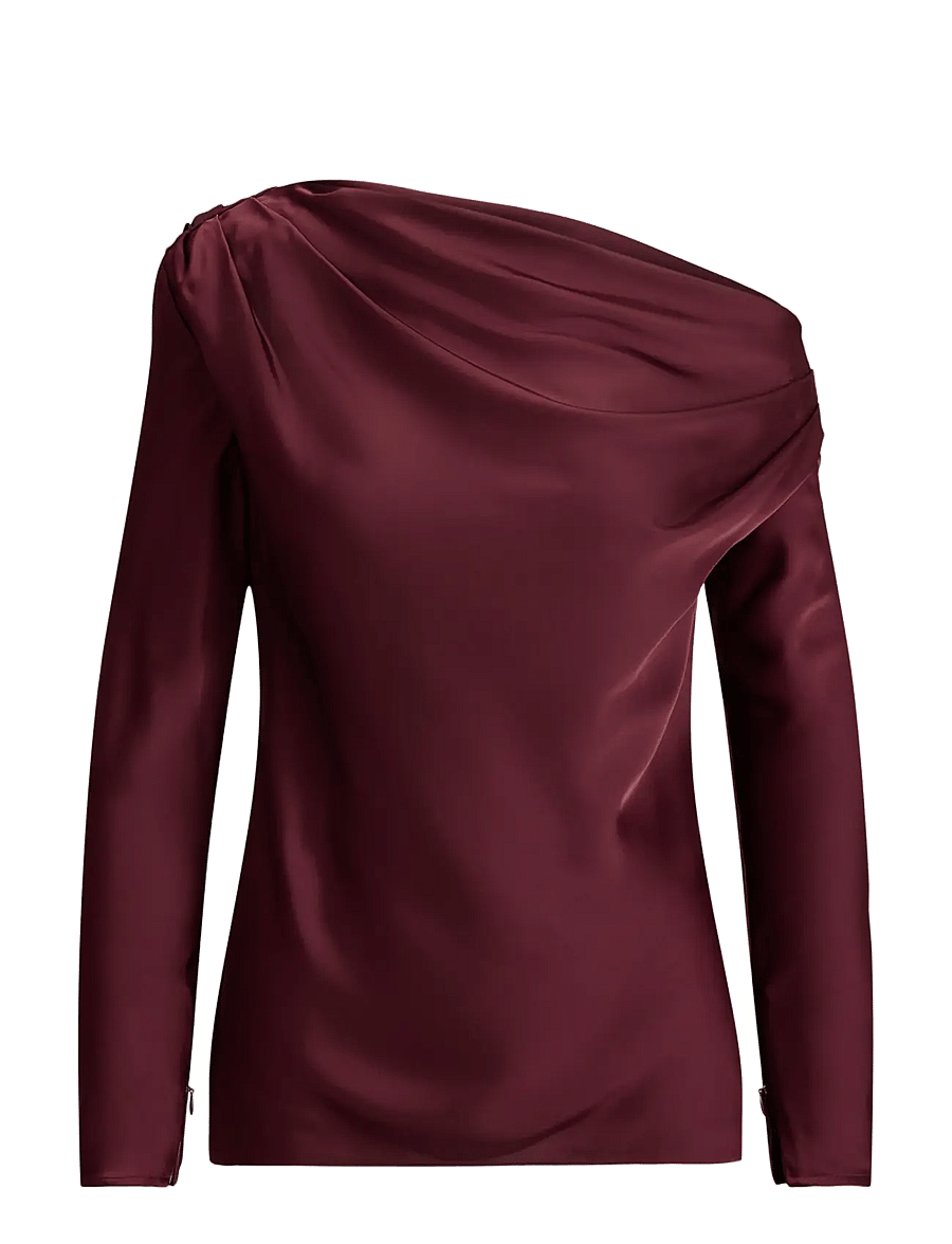 Lauren Ralph Lauren - Satin Charmeuse Off-the-Shoulder Blouse - langærmede bluser - dark garnet - 1