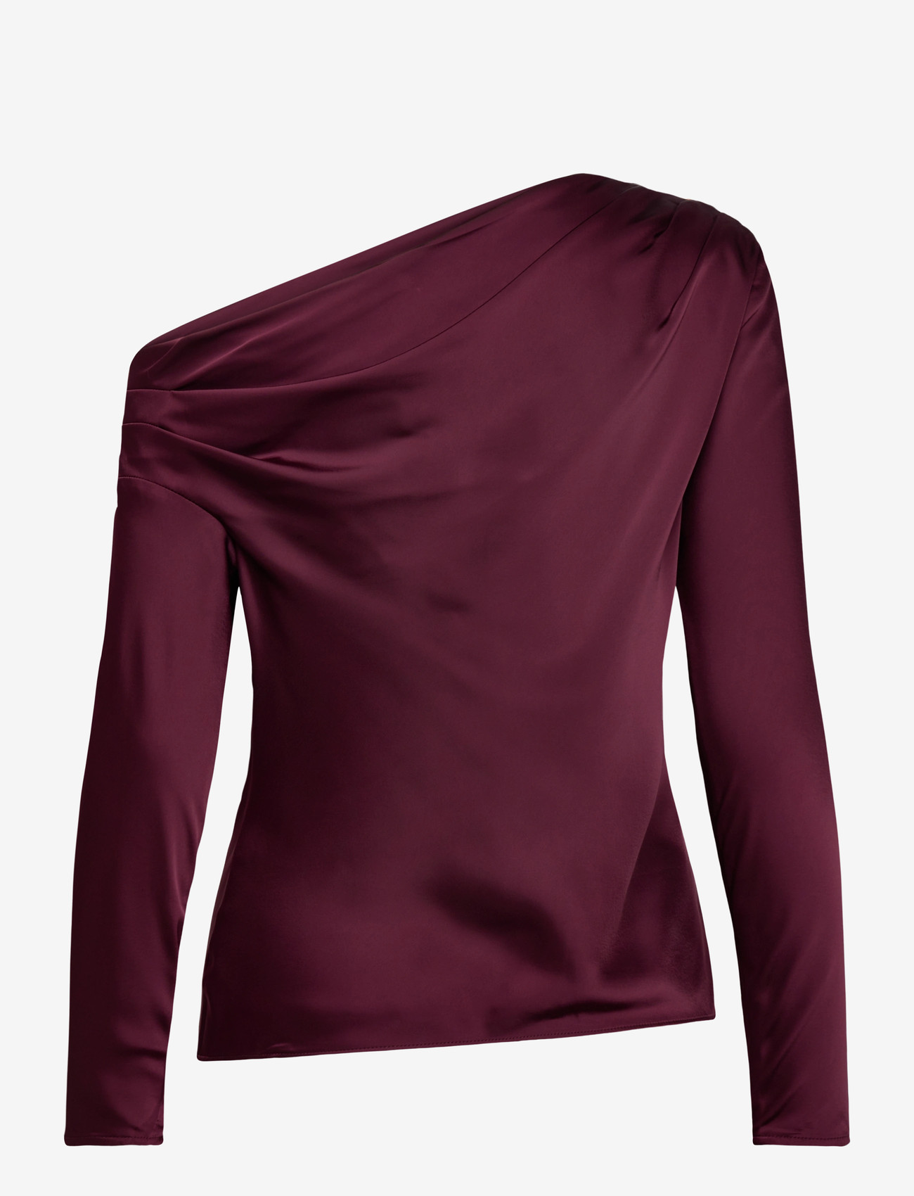 Lauren Ralph Lauren - Satin Charmeuse Off-the-Shoulder Blouse - långärmade blusar - dark garnet - 1