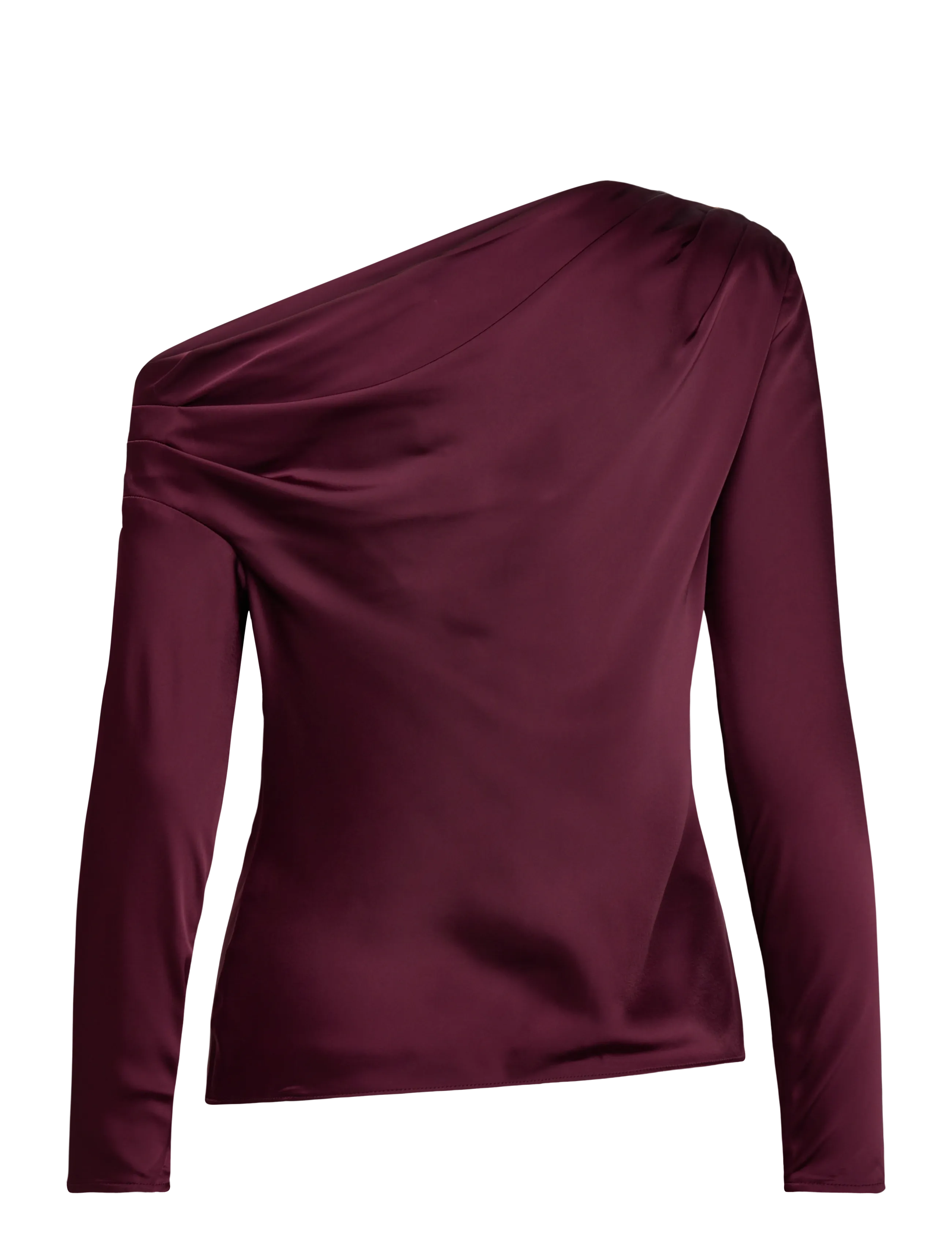 Lauren Ralph Lauren - Satin Charmeuse Off-the-Shoulder Blouse - langærmede bluser - dark garnet - 2